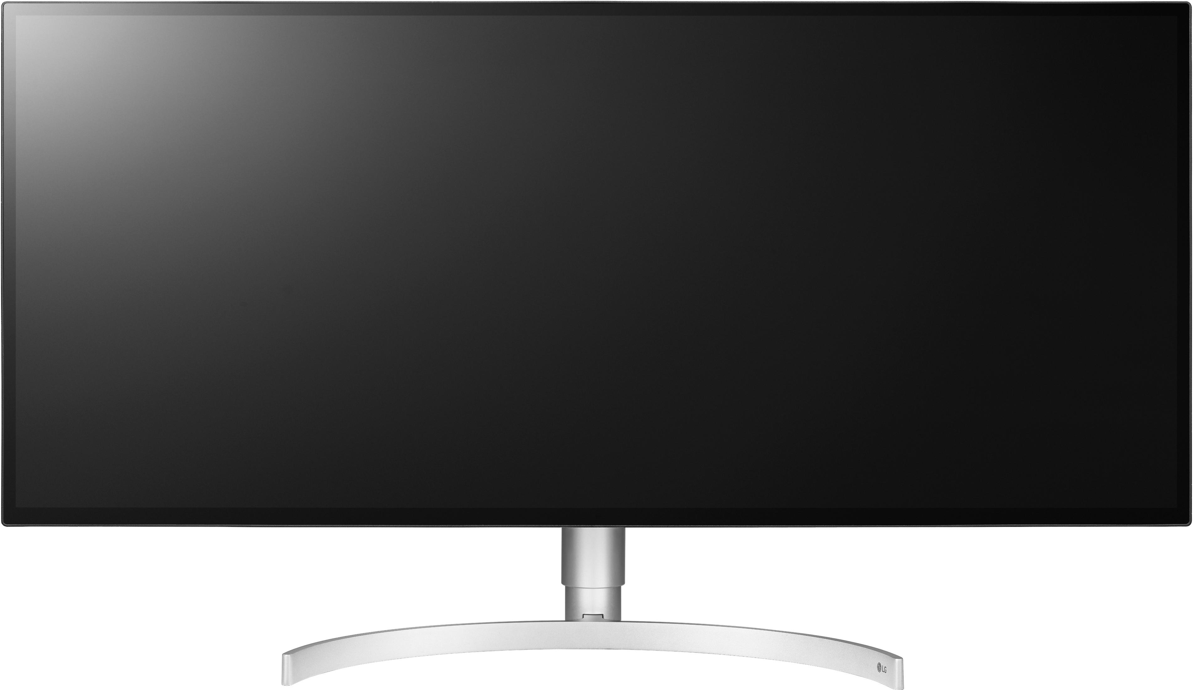Großer, moderner, silberfarbener Computermonitor mit leerem, schwarzem Bildschirm.