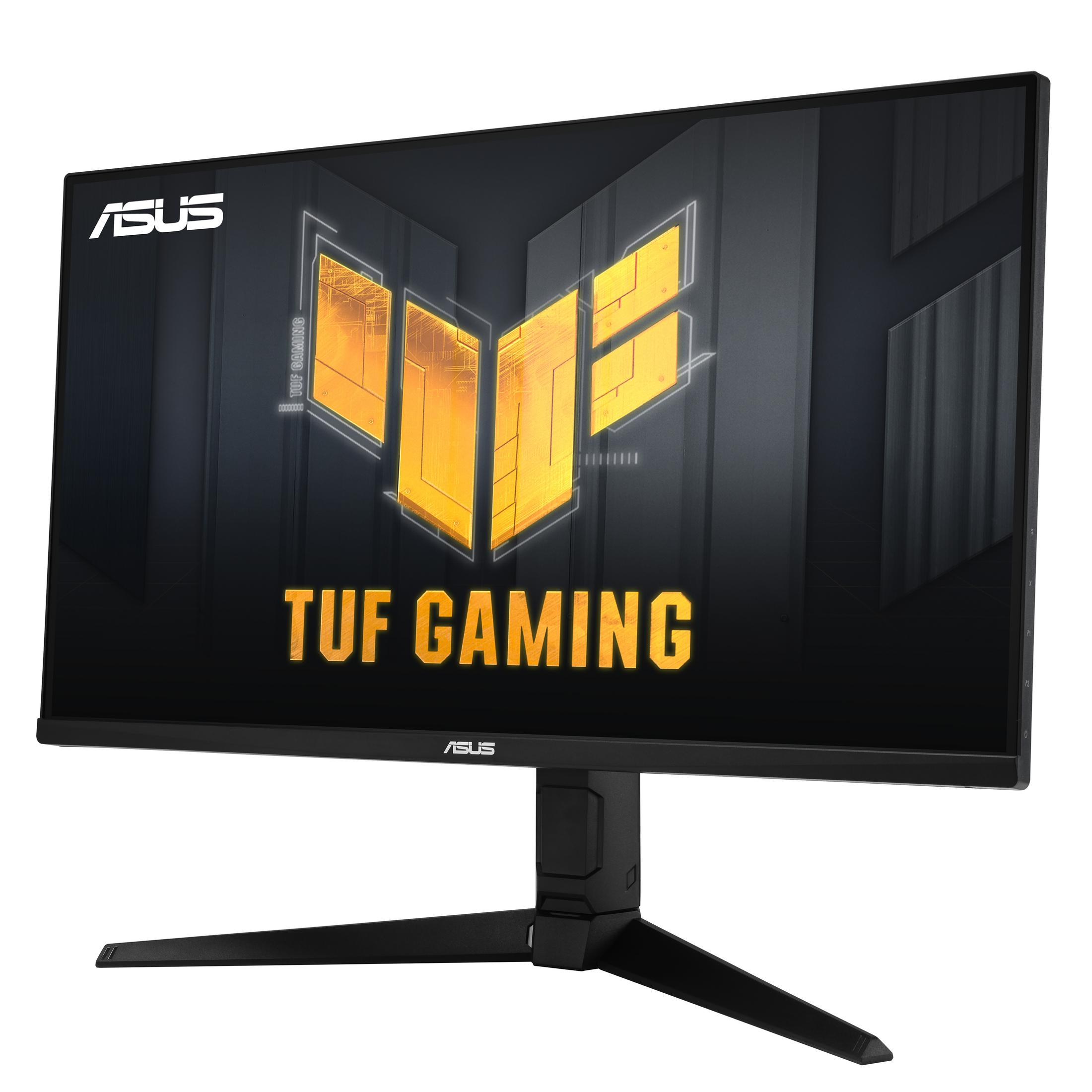 Monitor per computer nero con il testo 'TUF GAMING' e il logo ASUS.