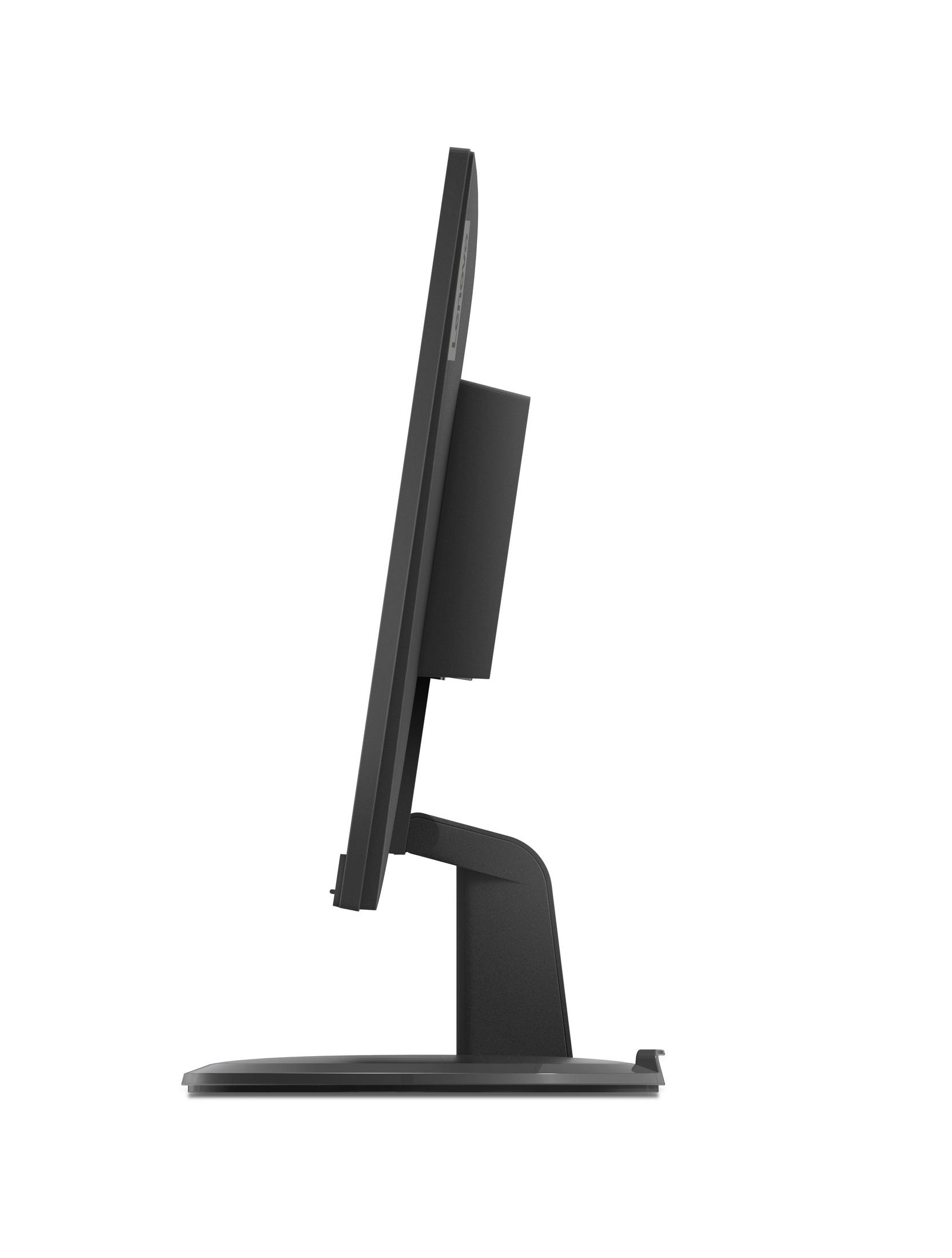 Monitor nero, vista laterale, su supporto, sfondo nero, isolato.