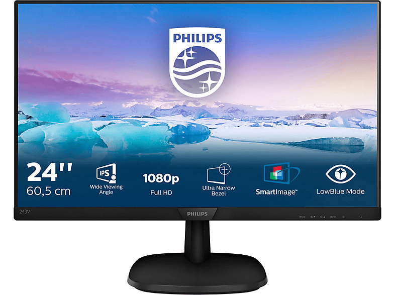 PHILIPS V Line 243V7QDAB/00 IPS, 1920X1080 VGA DVI HDMI 23,8 inç Full-HD 5 ms 60 Hz Monitör Siyah