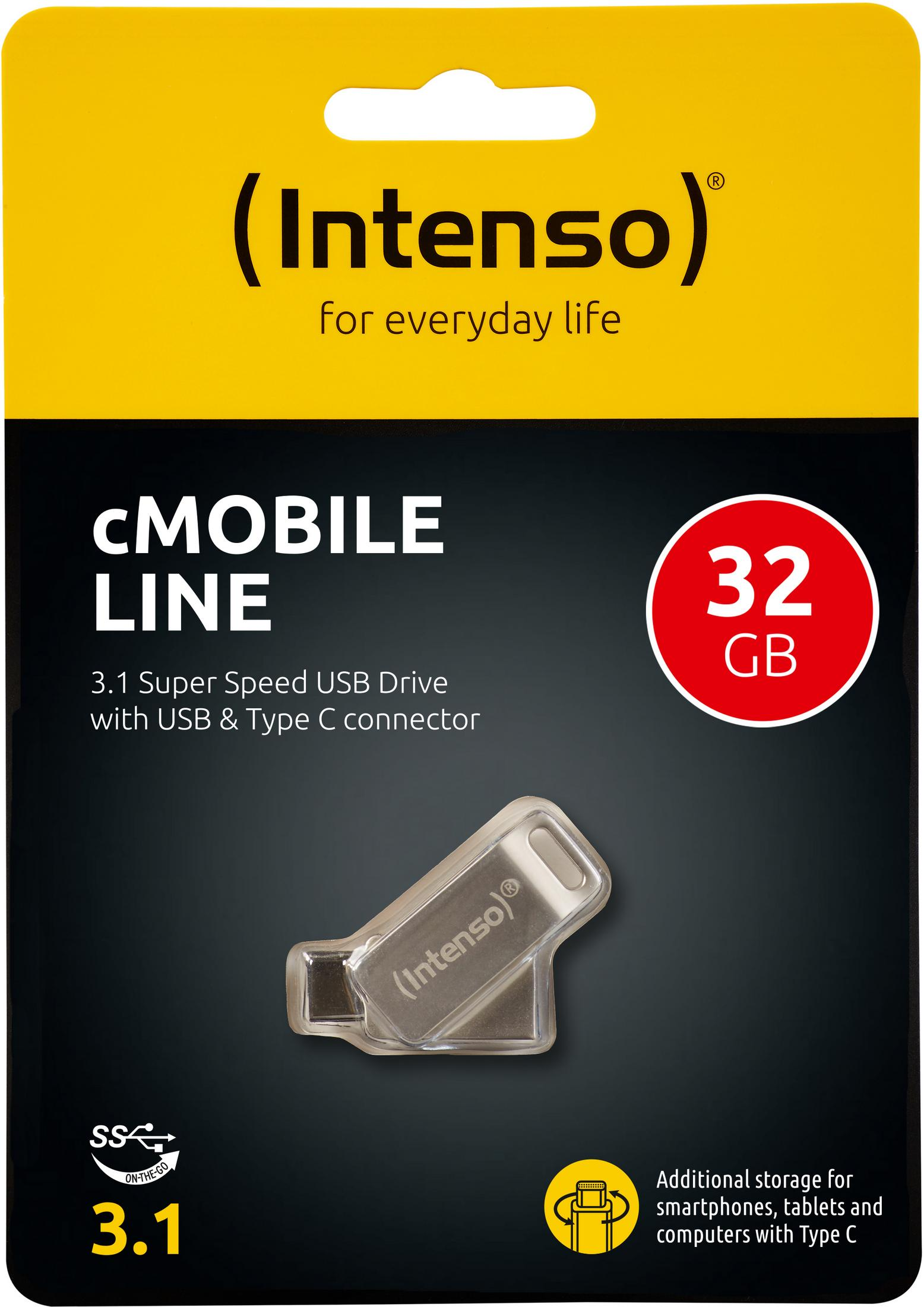 Opakowanie dysku flash USB. Tekst: cMOBILE LINE 3.1 Dysk USB Super Speed ze złączem USB i typu C.