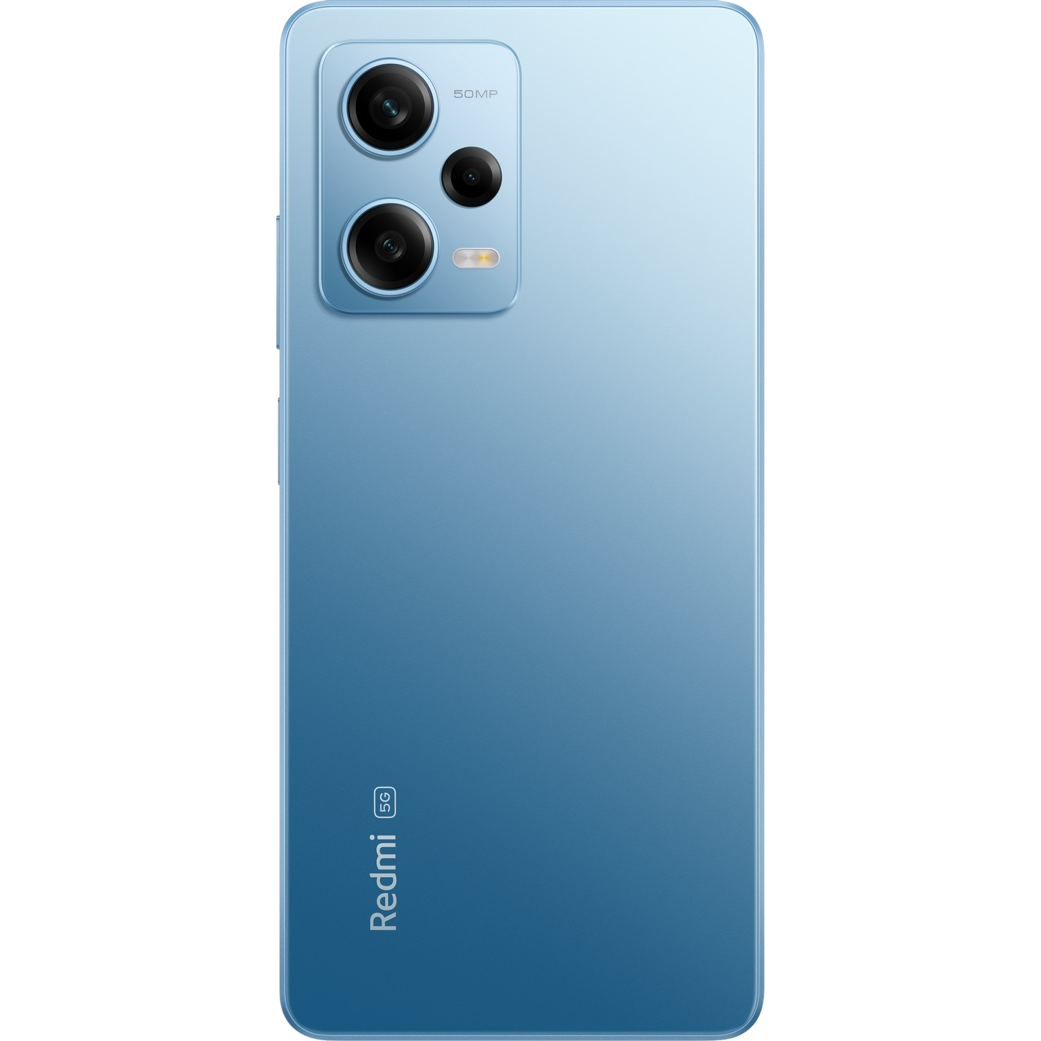 Jasnoniebieski telefon z zestawem aparatów z tyłu. Logo Redmi znajduje się na dole.