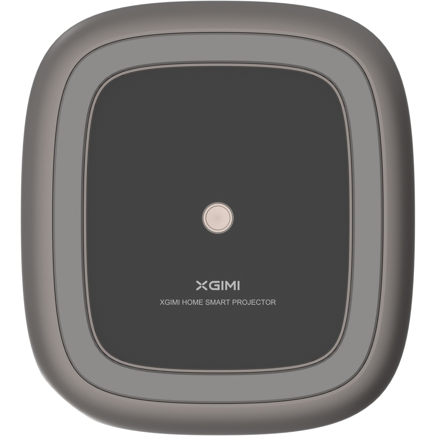 Vue de dessus d'un projecteur gris avec un centre noir et un bouton central.