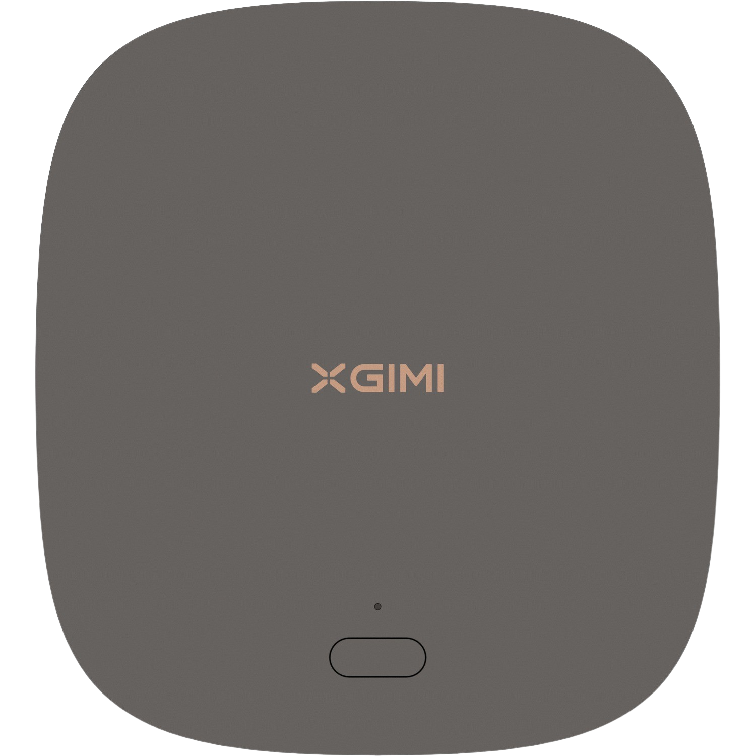 Un appareil gris foncé, ovale, avec le logo 'XGIMI' et un seul bouton, probablement un projecteur.