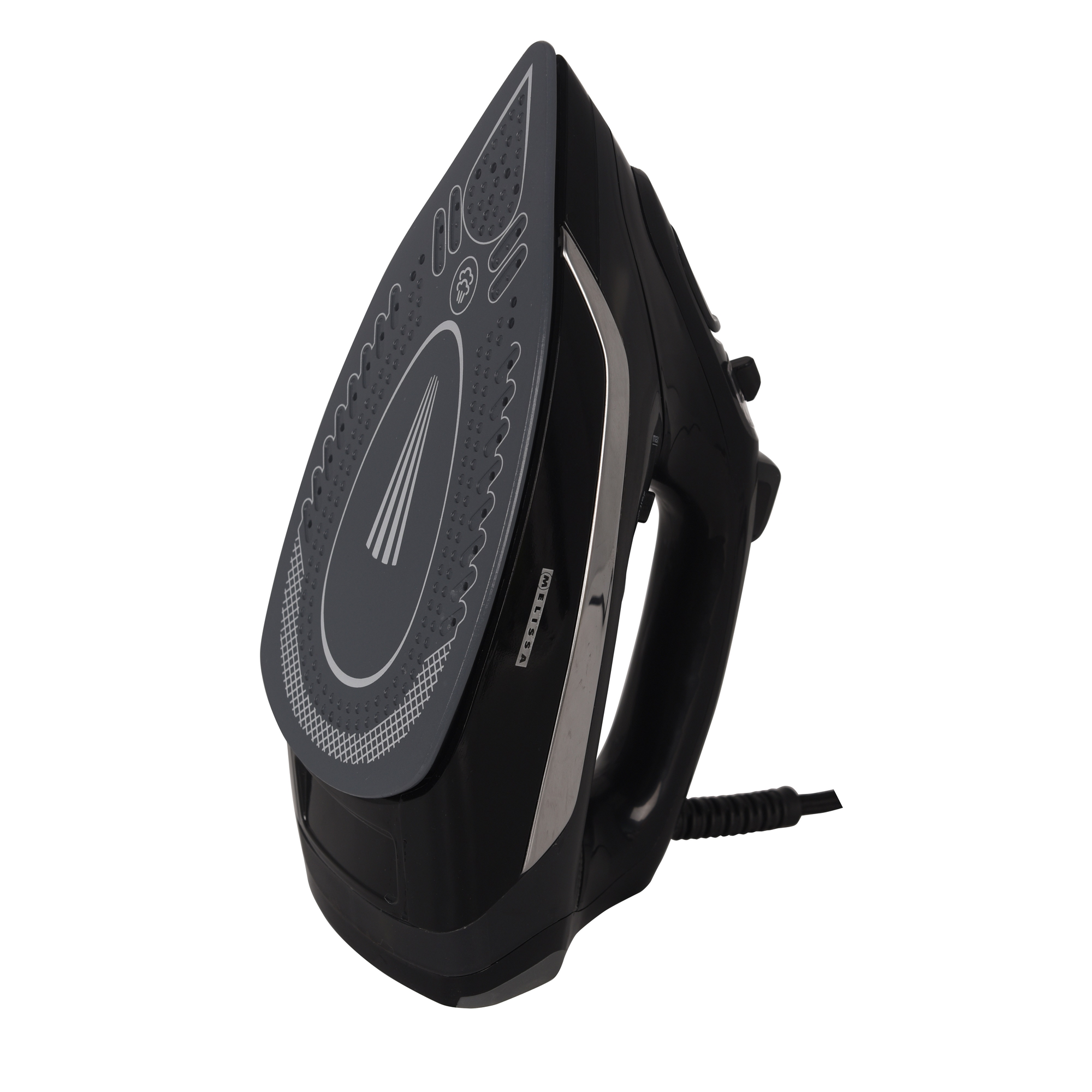 Czarne żelazko z szarą stopą.