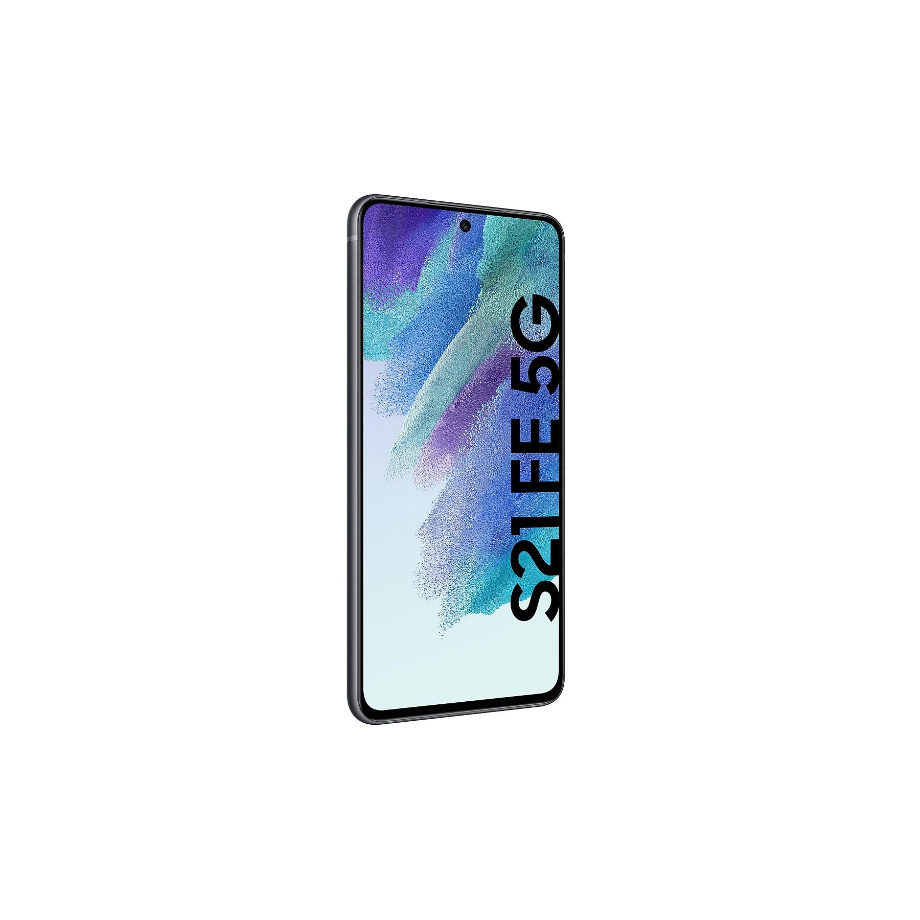 Smartphone S21 FE 5G con cámara centrada y gradiente azul-verde.