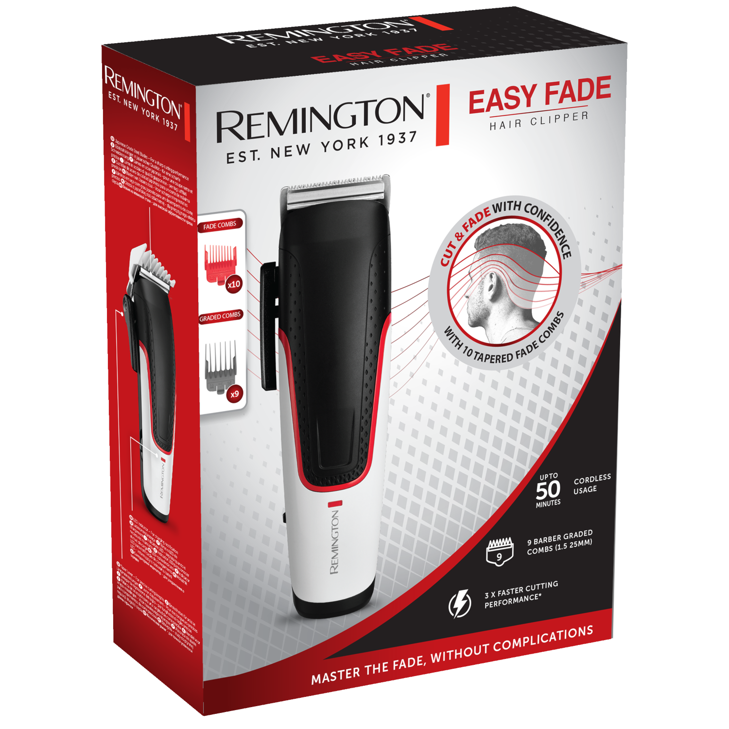 Remington Easy Fade Haarschneider-Box, mit Trimmer und Kämmen.