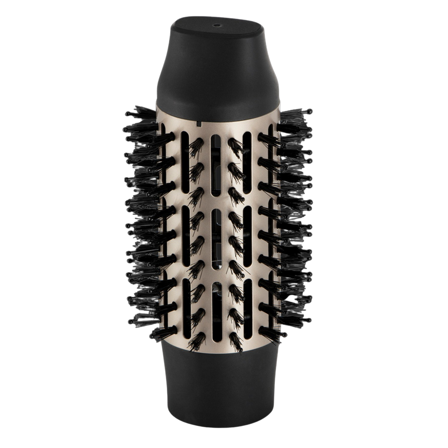 Szczotka do suszarki do włosów, czarna i srebrna, z włosiem.