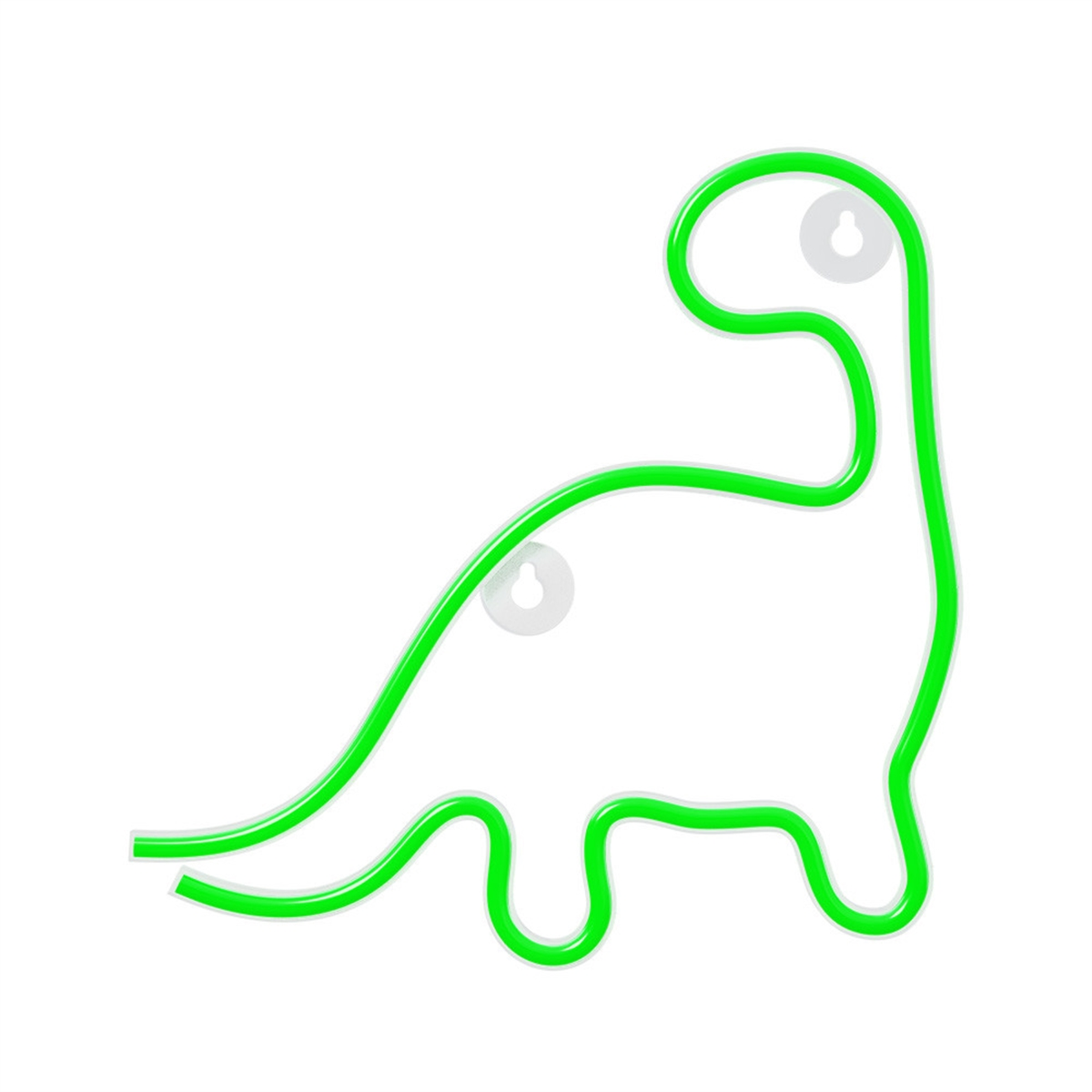 Grüne Dinosaurier-Umriss-Neonlicht auf weißem Hintergrund.