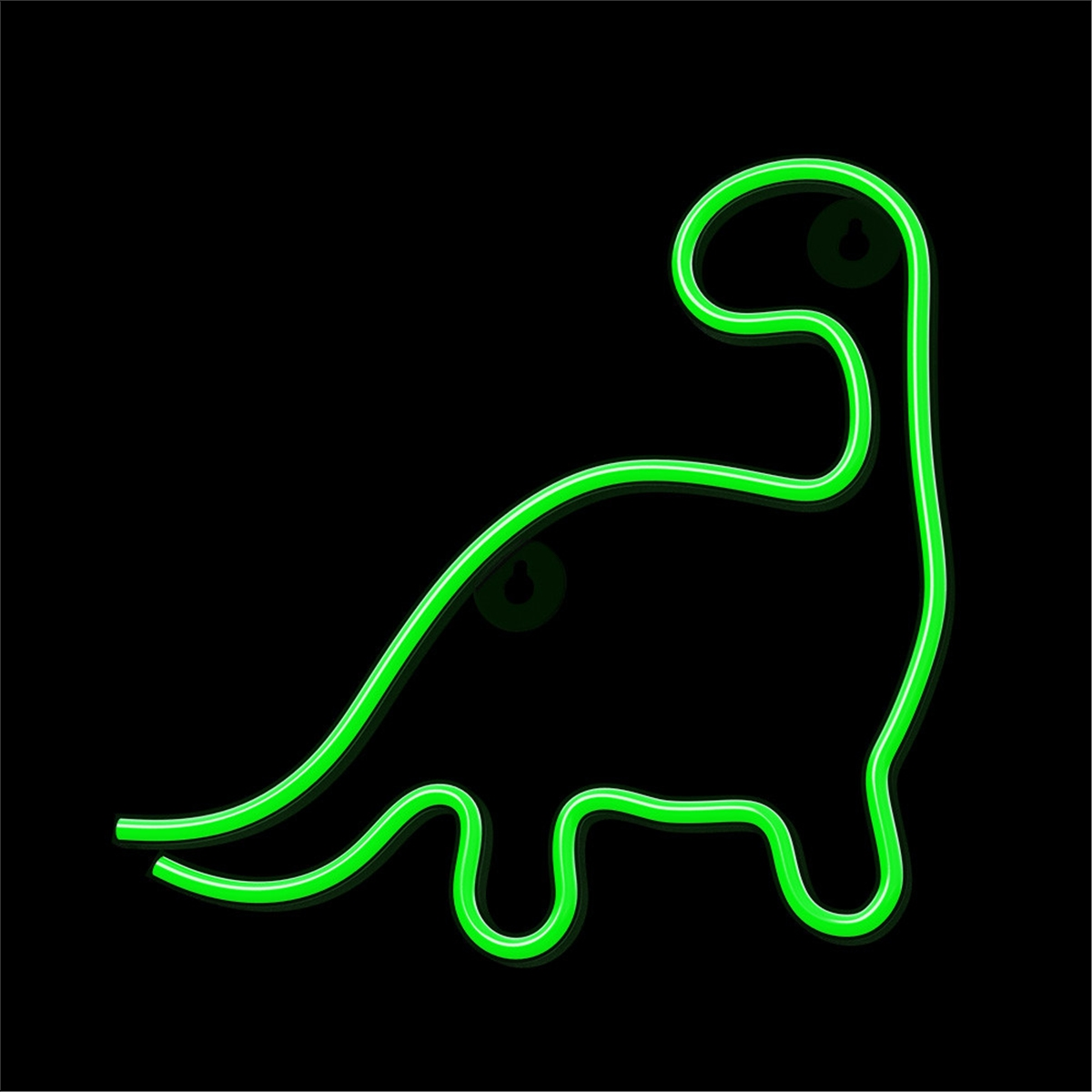 Grüne Neon-Dinosaurier-Umrisse auf schwarzem Hintergrund. Einfach und stilisiert.