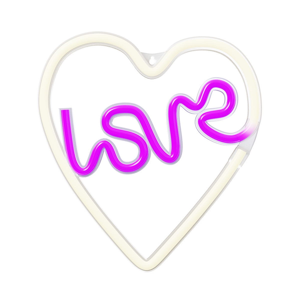 Un letrero de neón en forma de corazón con la palabra 'amor' en letras rosas.