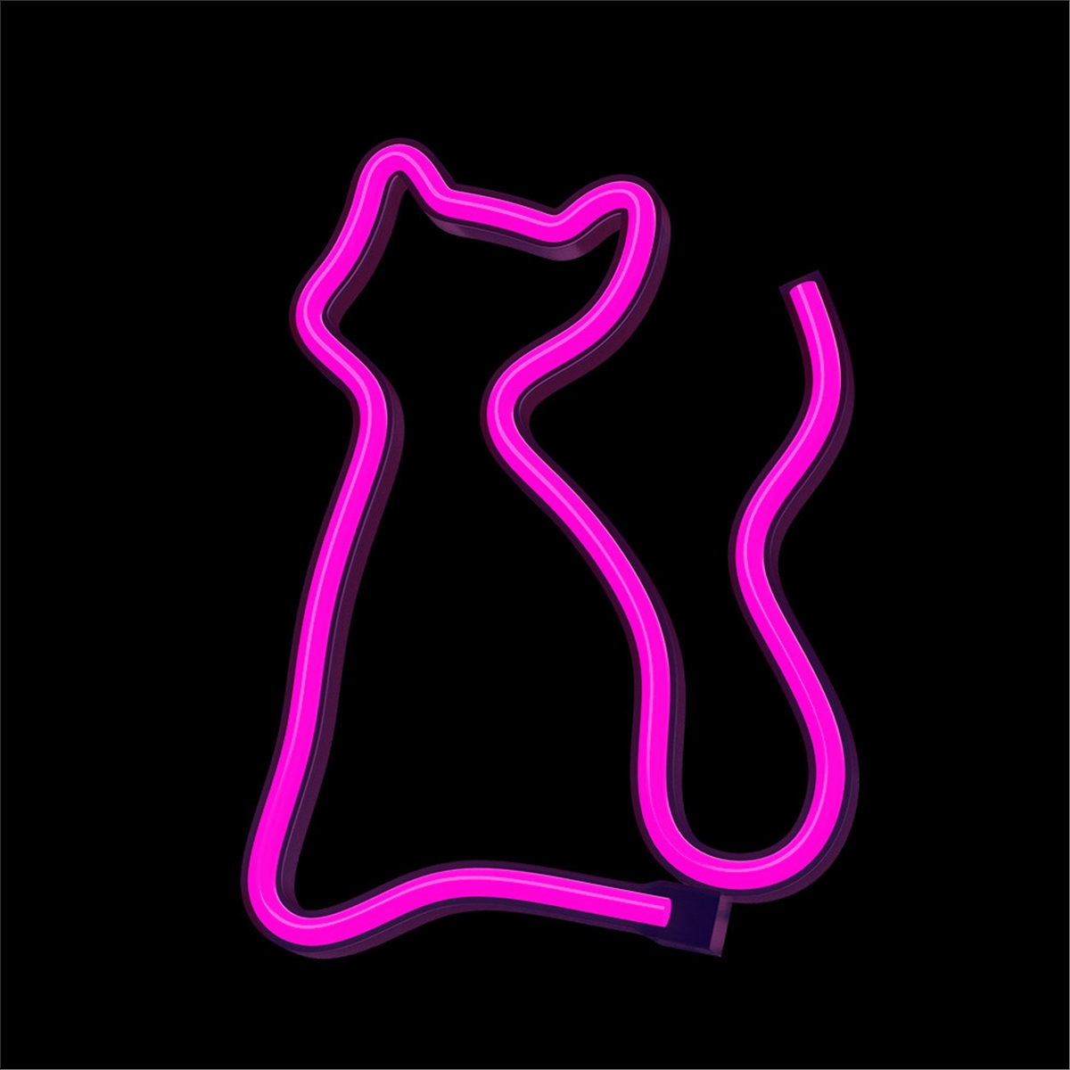 Rosa Neon-Katzenumriss auf schwarzem Hintergrund.