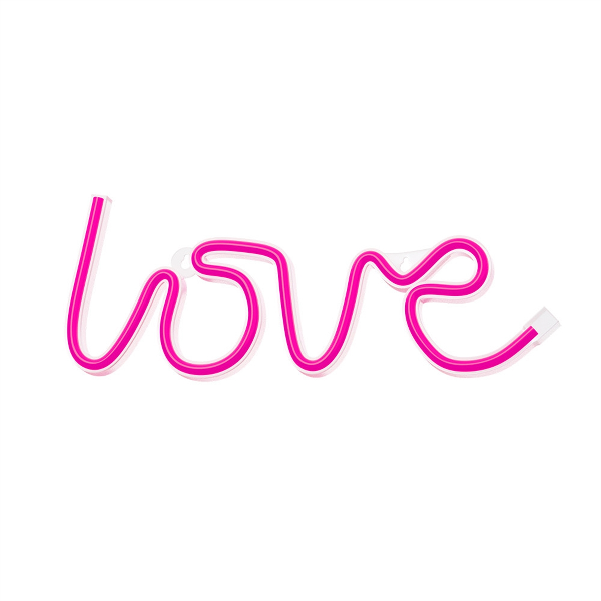 Letrero de neón rosa 'amor', con las letras conectadas.