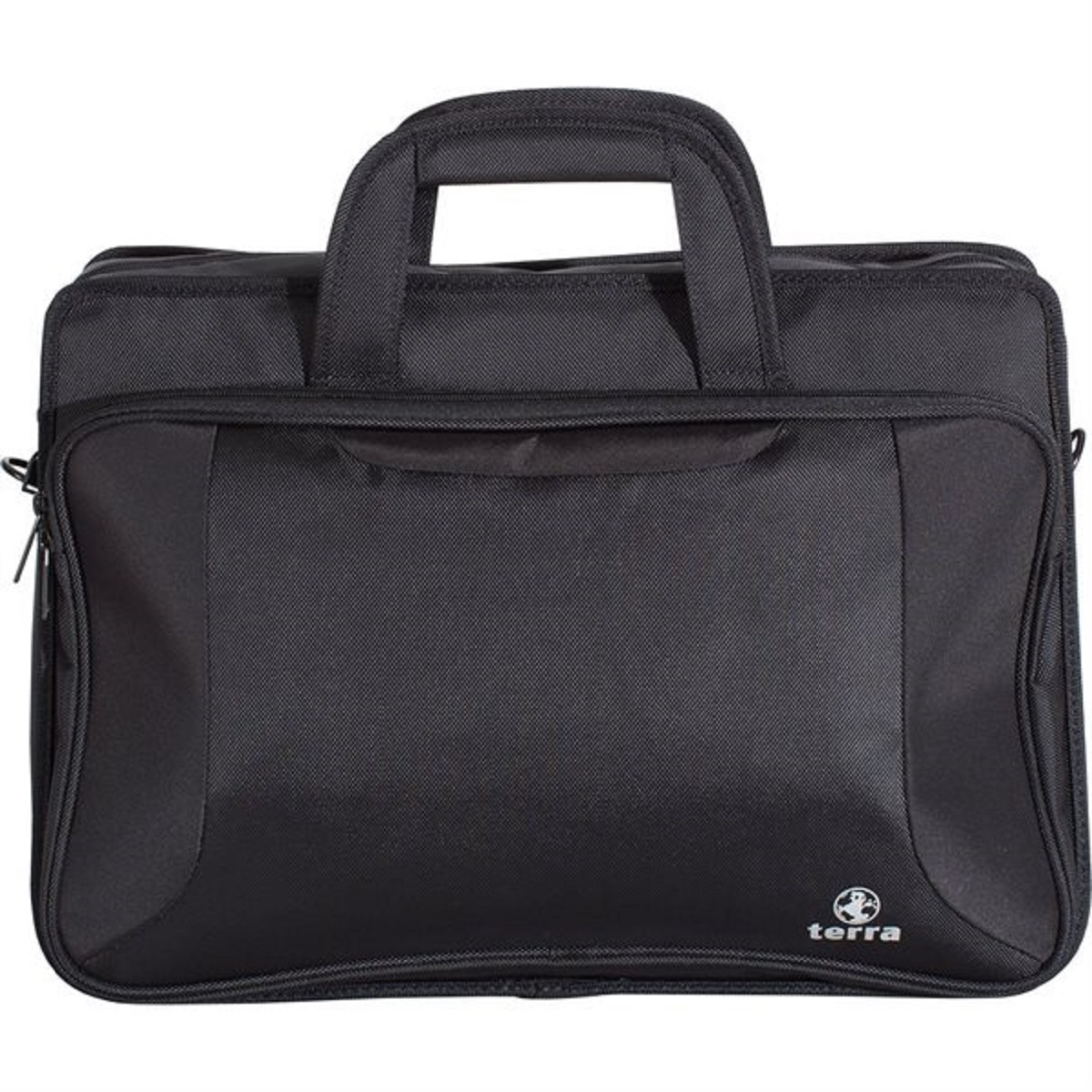 Borsa per laptop Terra nera con manico e cerniera. Con logo.