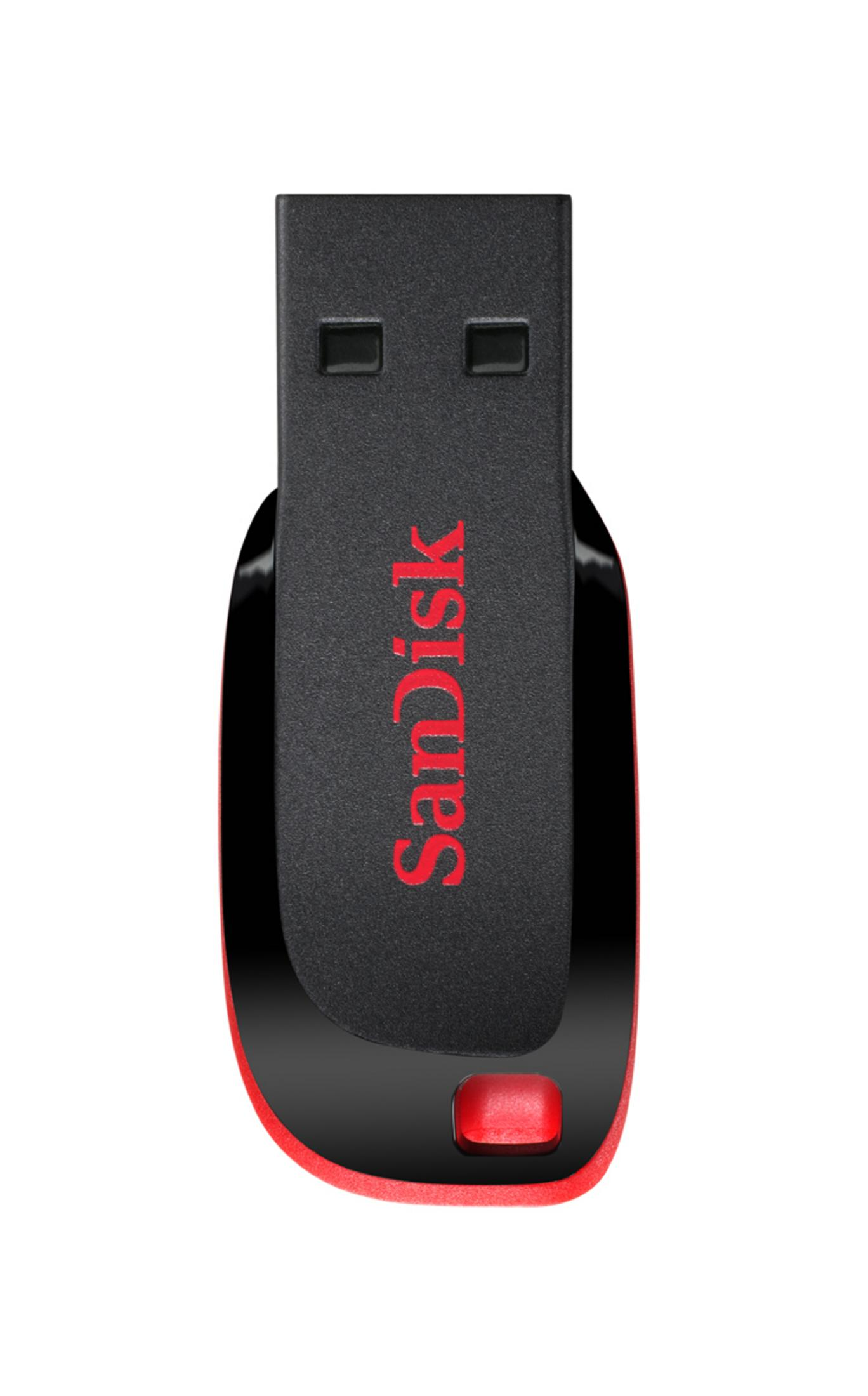 A black and red USB drive. The background is white.
