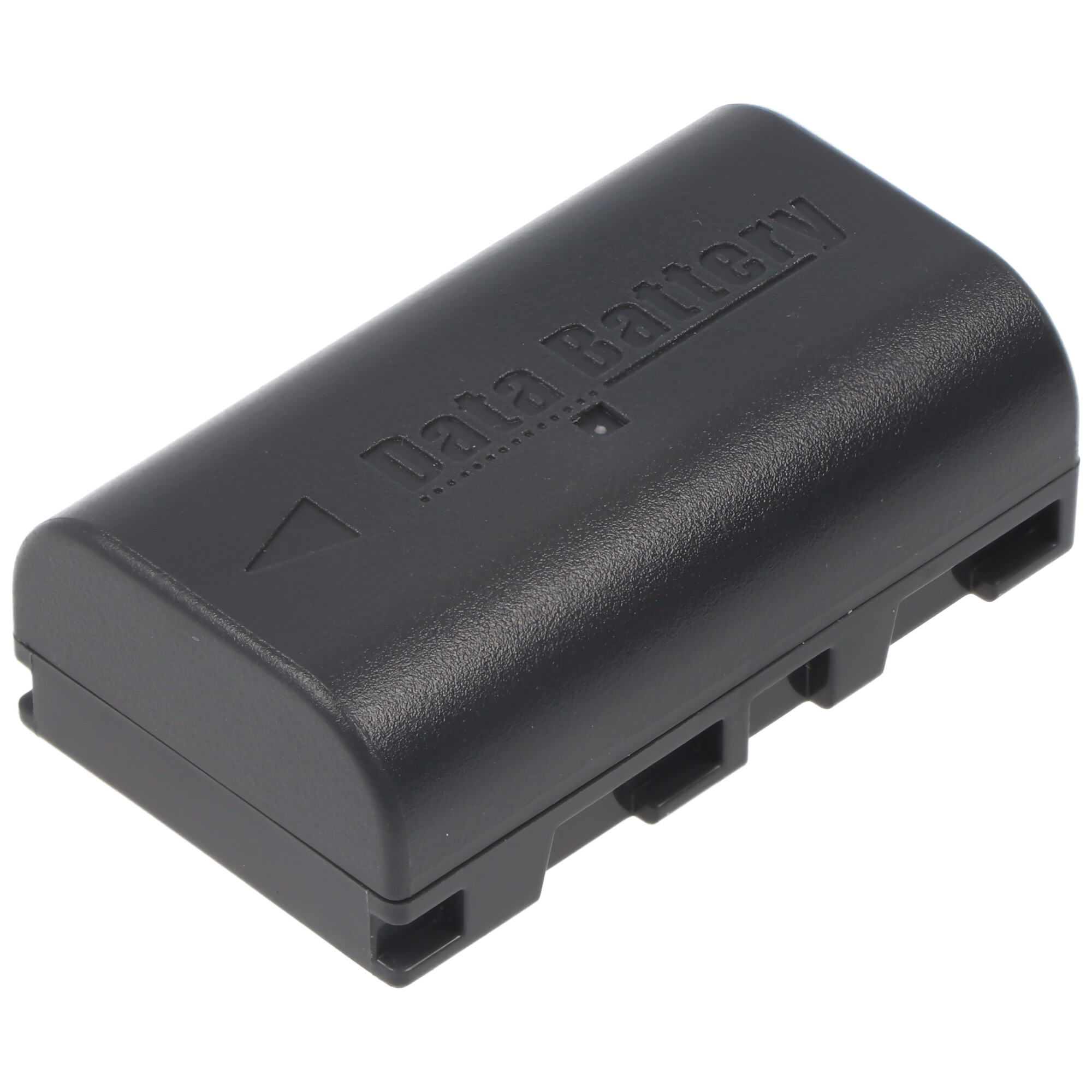 Una batteria rettangolare nera con bordi arrotondati ha un'etichetta 'Data Battery' sulla parte superiore.
