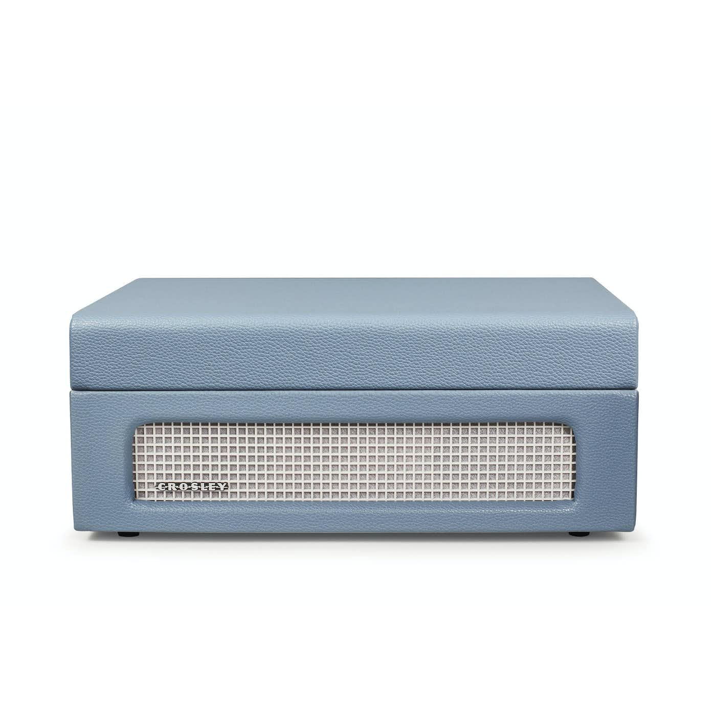 Blauer Crosley Plattenspieler, geschlossen.