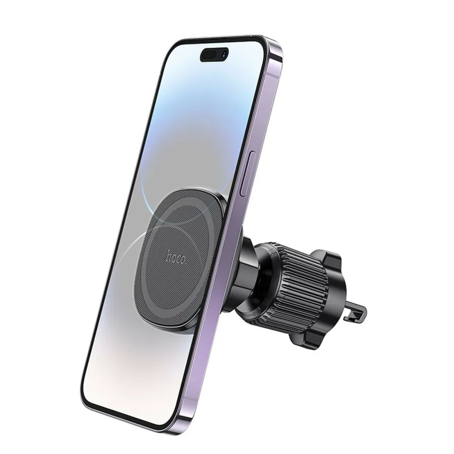 Smartphone an einer Auto-Luftdüse mit magnetischer Halterung befestigt.