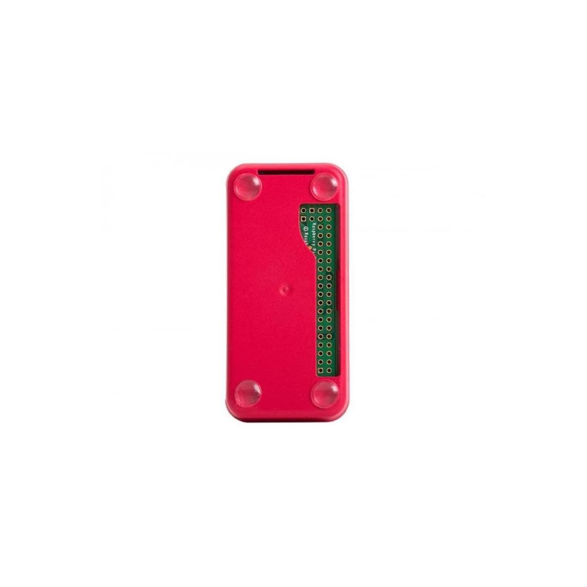 Custodia Raspberry Pi rossa, vista dall'alto. La custodia è rettangolare e ha angoli arrotondati.