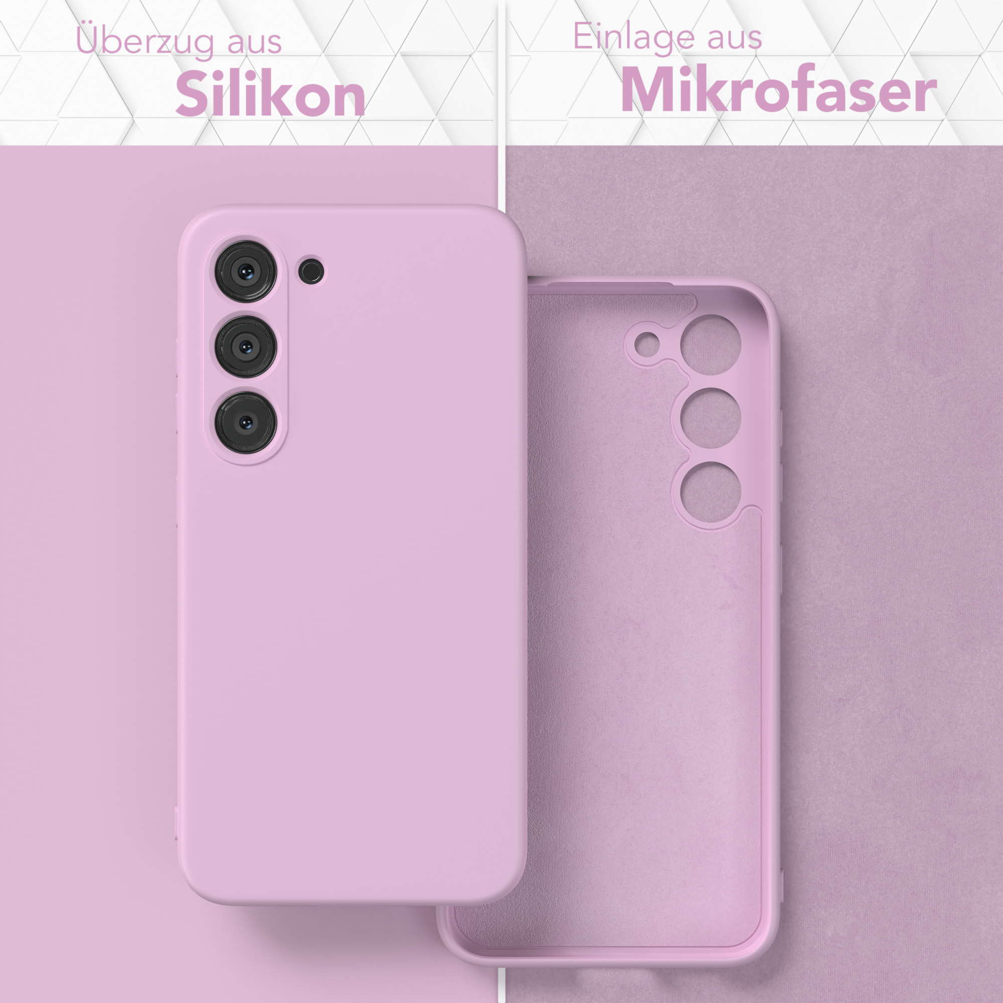 Pinke Handyhülle mit Silikon außen und Mikrofaser innen.