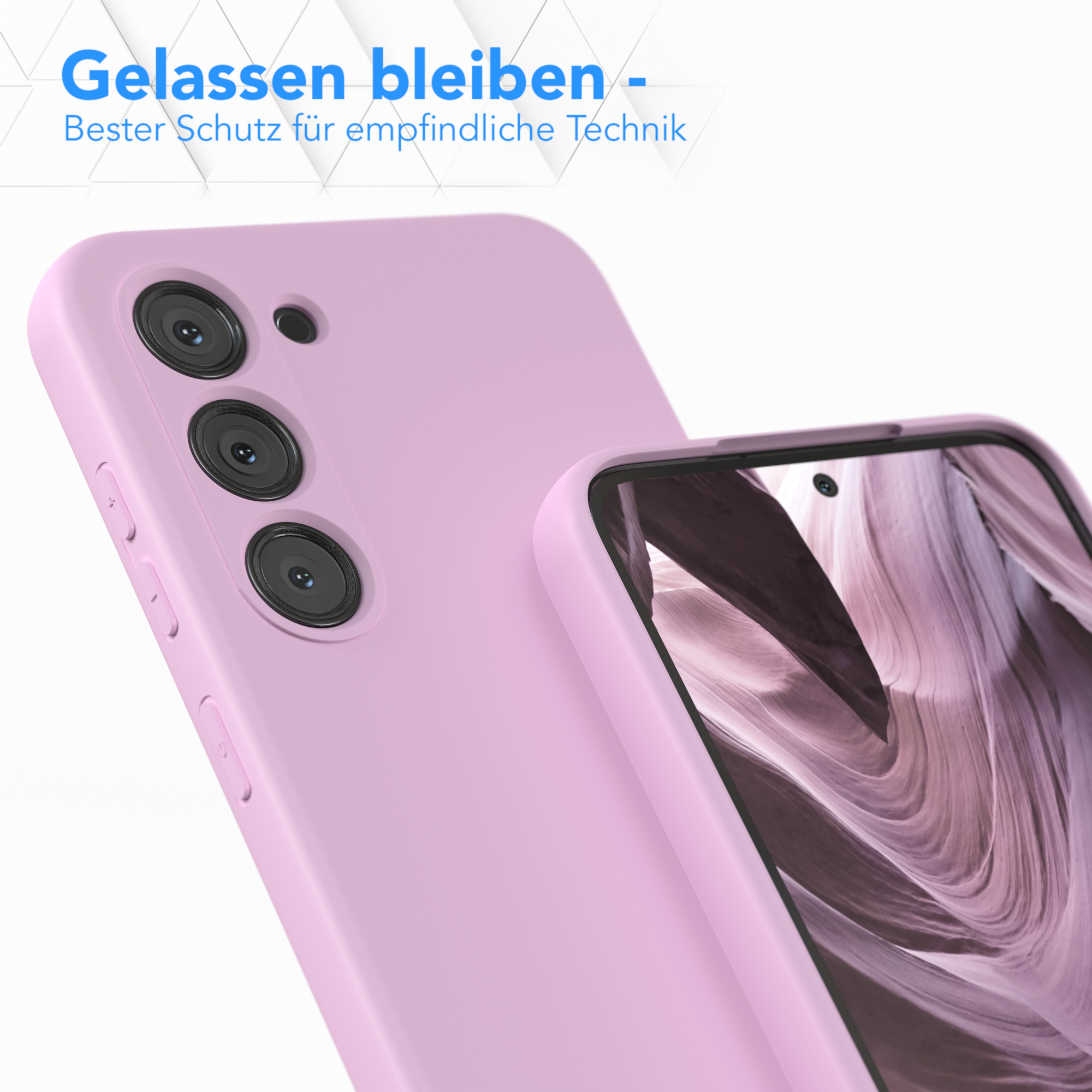 Zwei rosa Handyhüllen mit Kamera-Setup auf weißem Hintergrund.