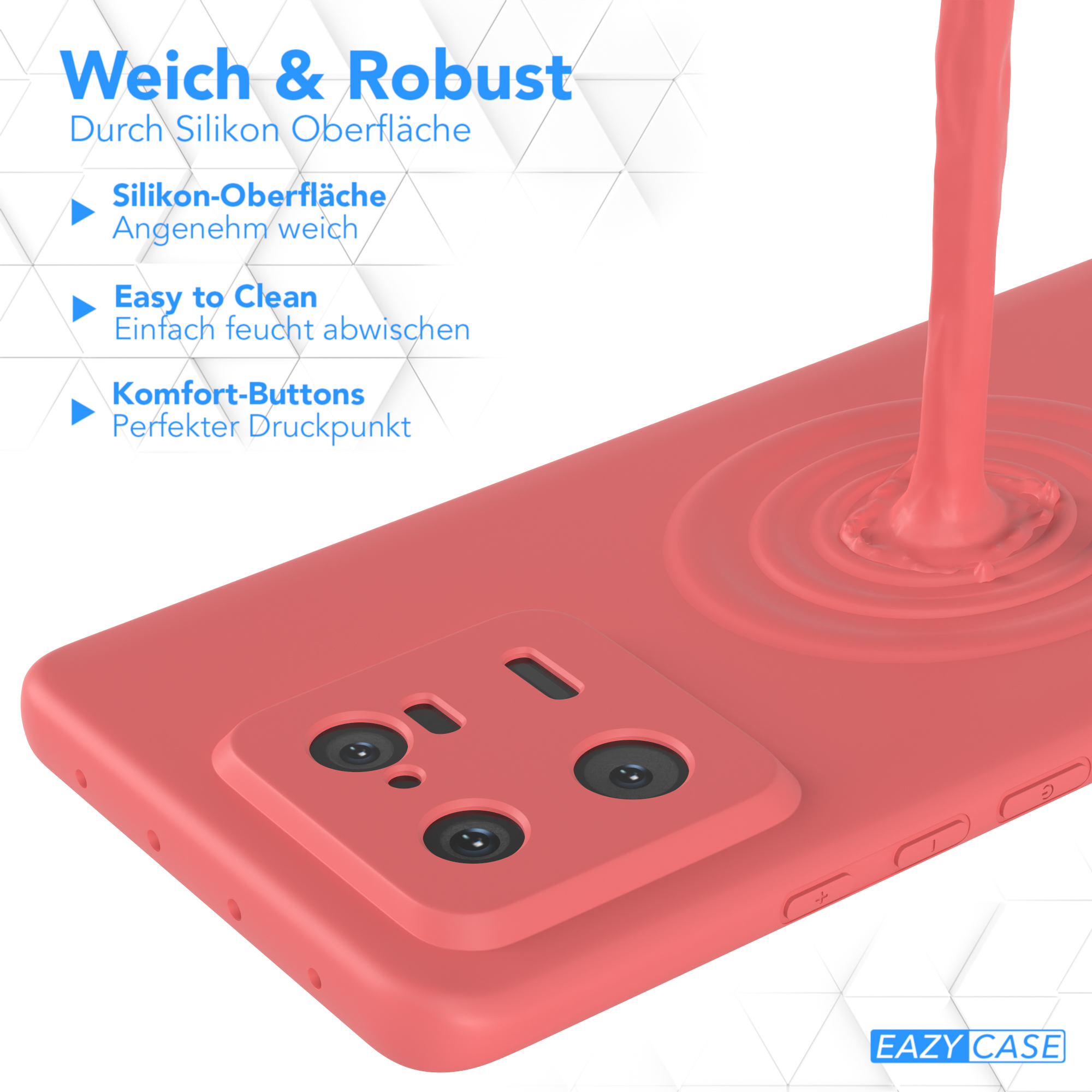 Eine rote Handyhülle mit erhabenem Bereich für die Kamera und andere Designelemente.