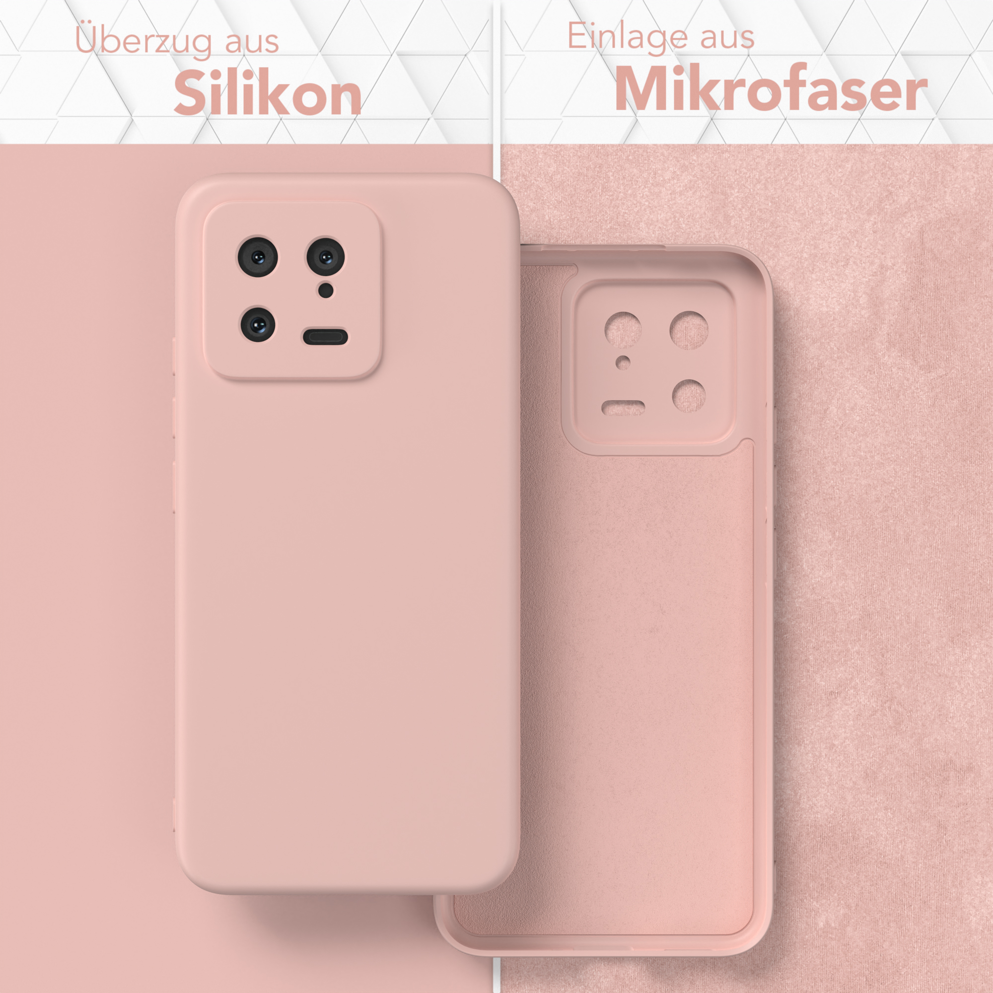 Rosa Handyhülle mit Silikonhülle und Mikrofaserfutter. Die Hülle ist offen.