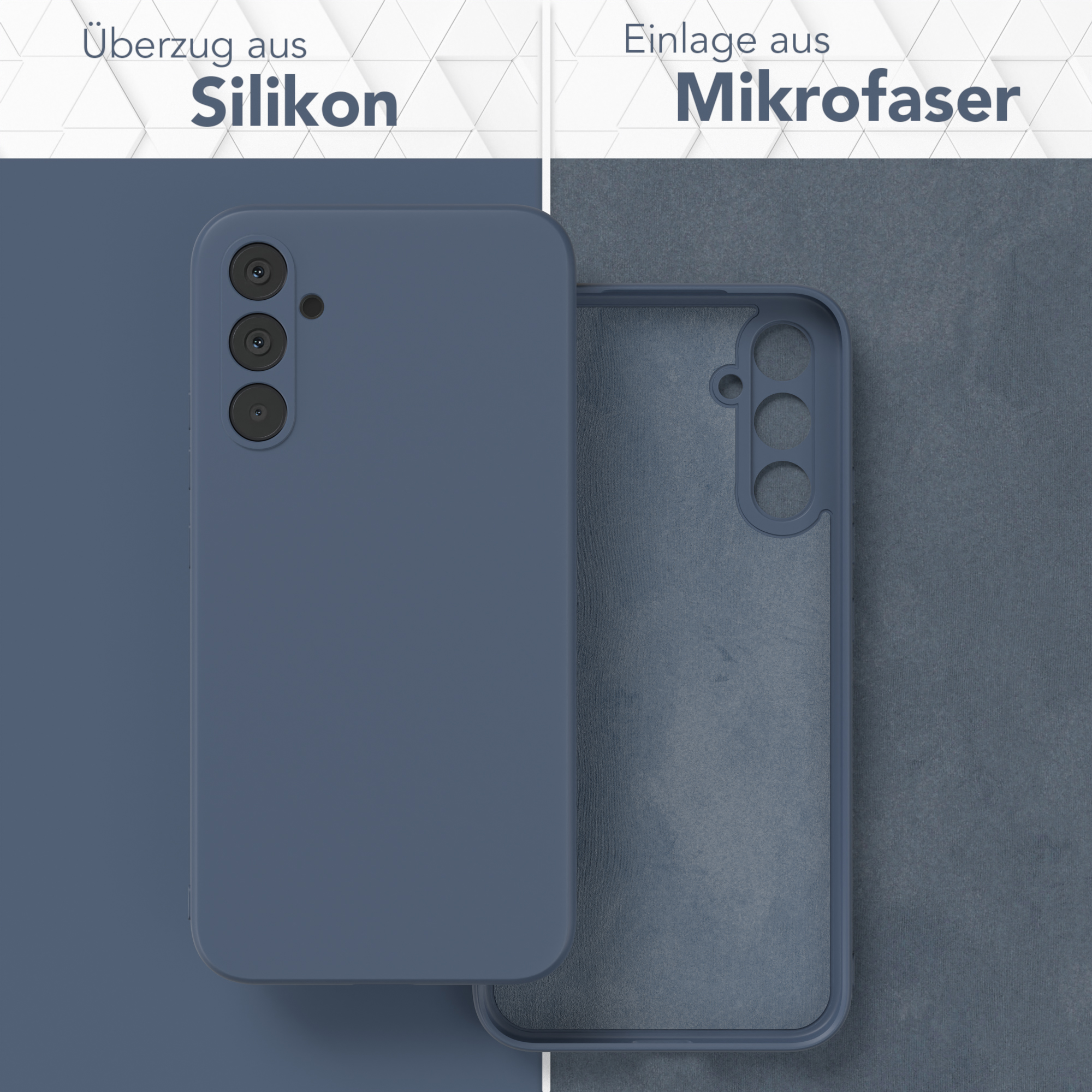 Blaue Handyhülle mit Silikon außen und Mikrofaser innen.