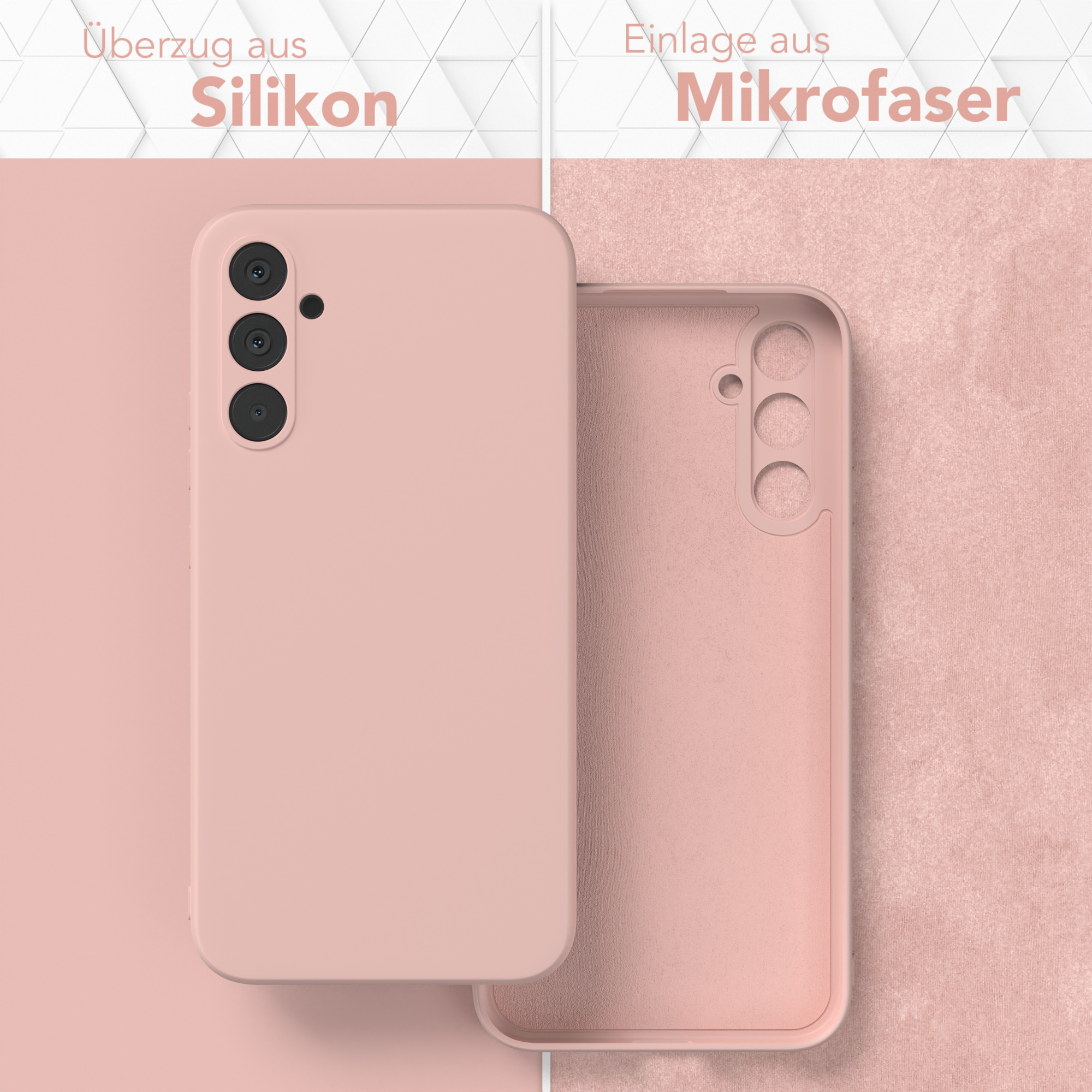 Eine pinkfarbene Handyhülle mit Silikon außen und Mikrofaser innen. Die Hülle ist geöffnet und zeigt das Innere.