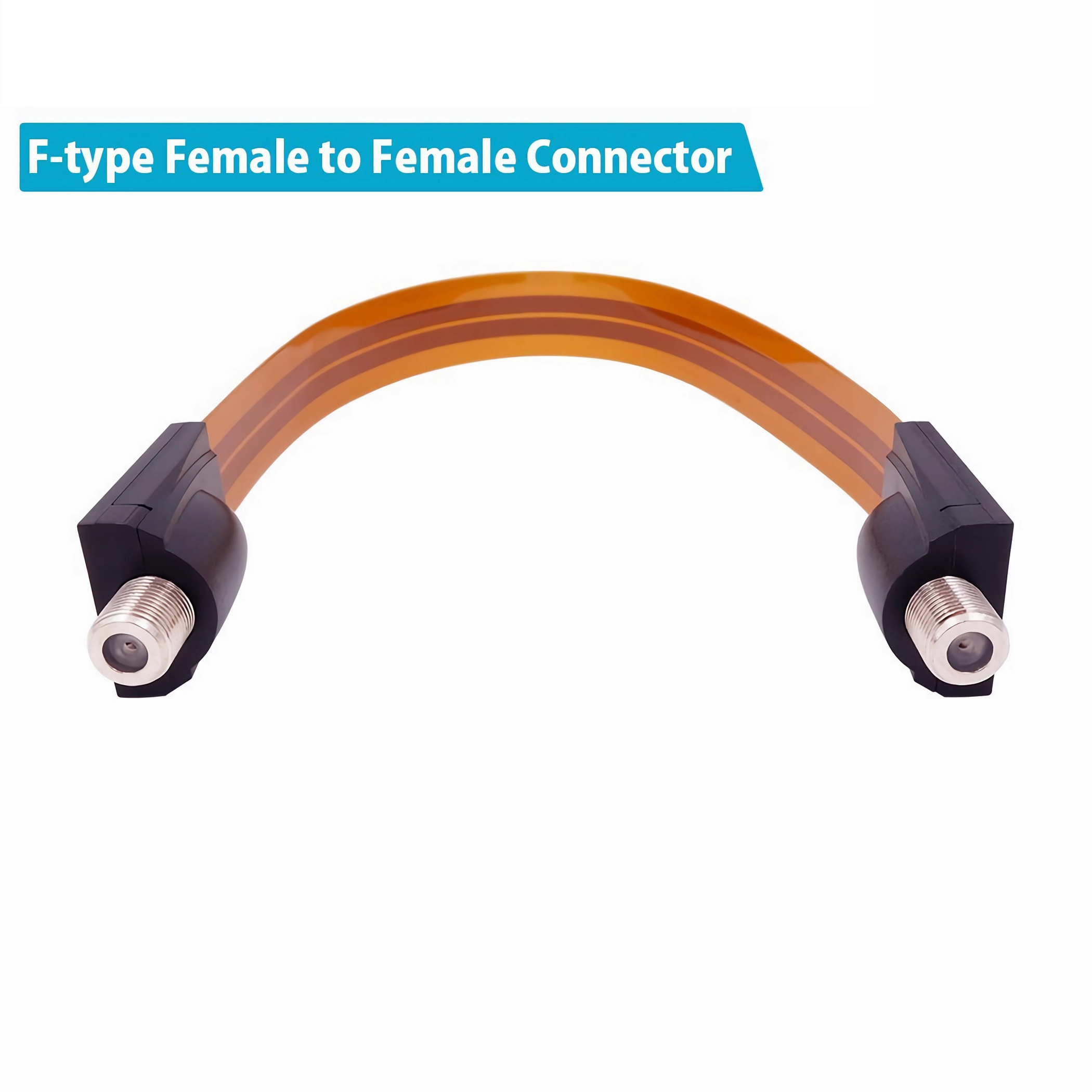Gebogenes Kabel mit zwei schwarzen Steckern. Text oben: 'F-Typ Buchse auf Buchse'.