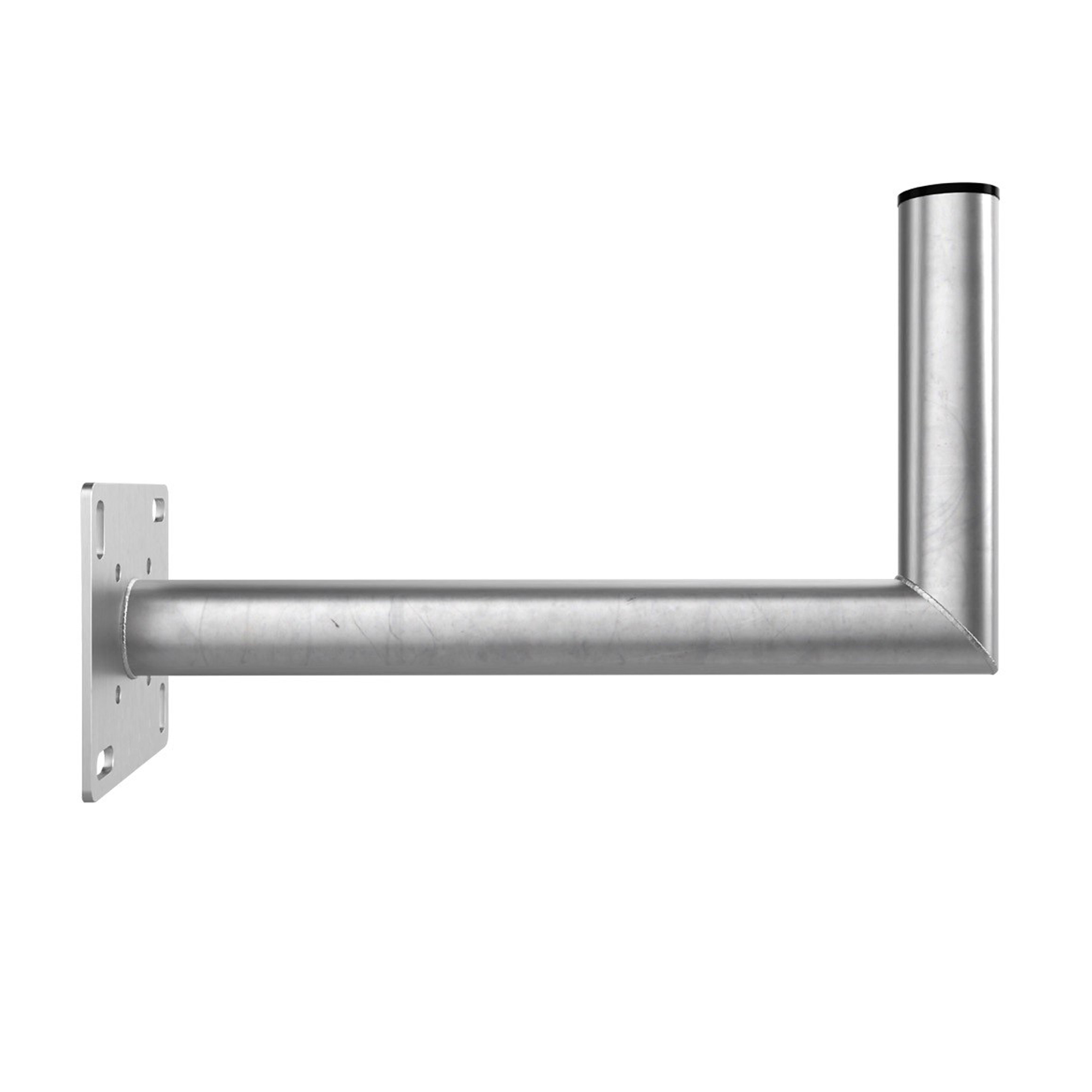 Ein silberfarbener, L-förmiger Metallantennenhalter ist auf weißem Hintergrund montiert.