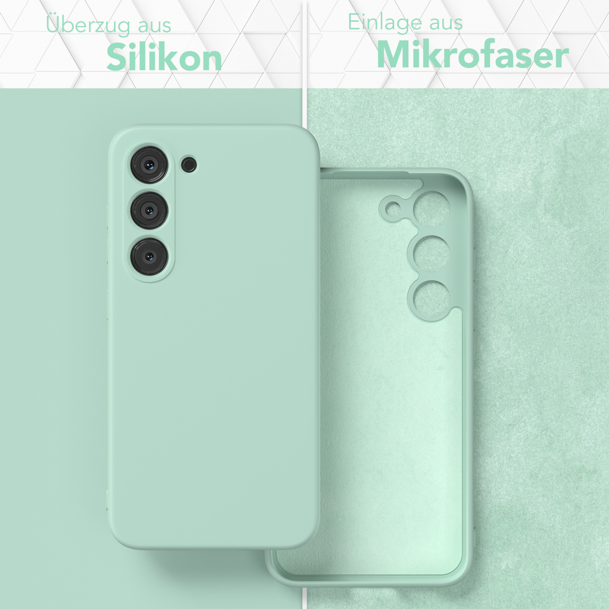 Eine Handyhülle mit Silikonbeschichtung und Mikrofaserfutter.