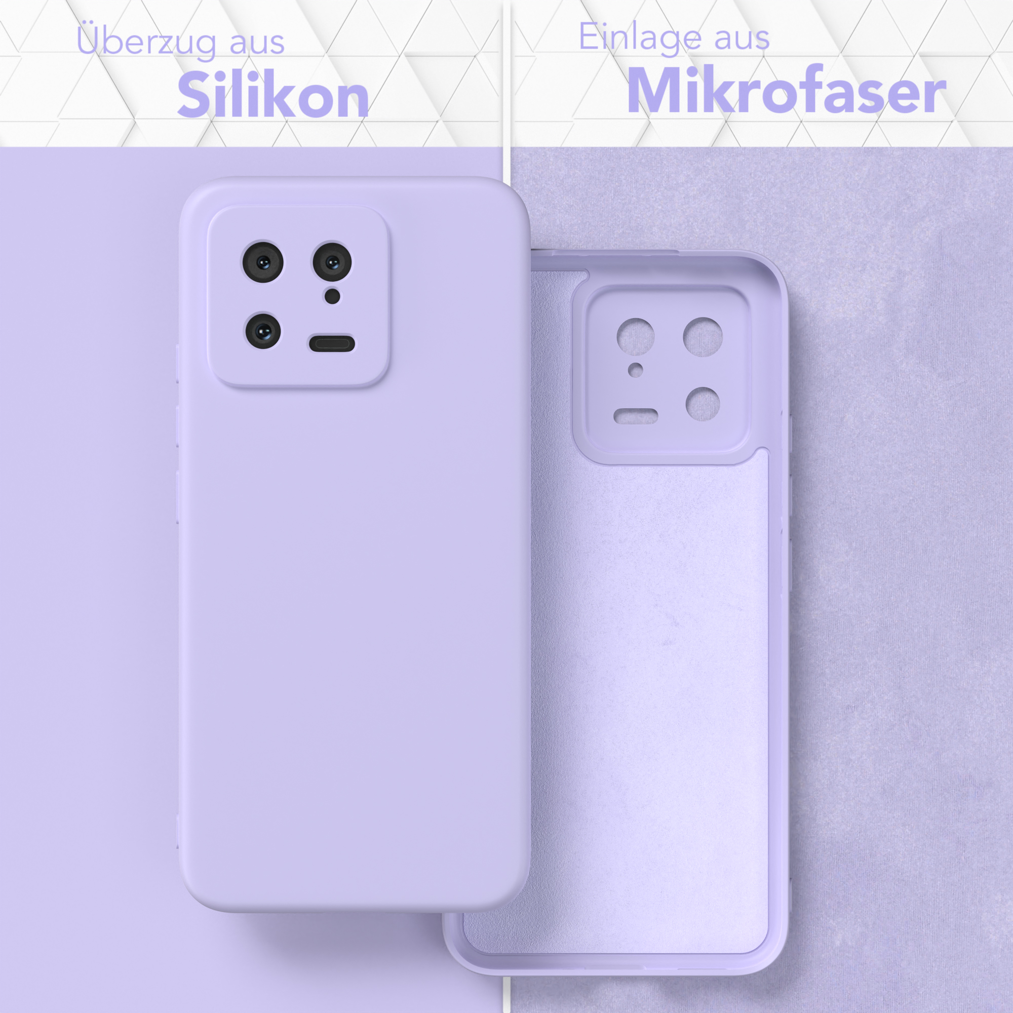 Lila Handyhülle mit lilafarbener Silikonbeschichtung und Mikrofaser innen.