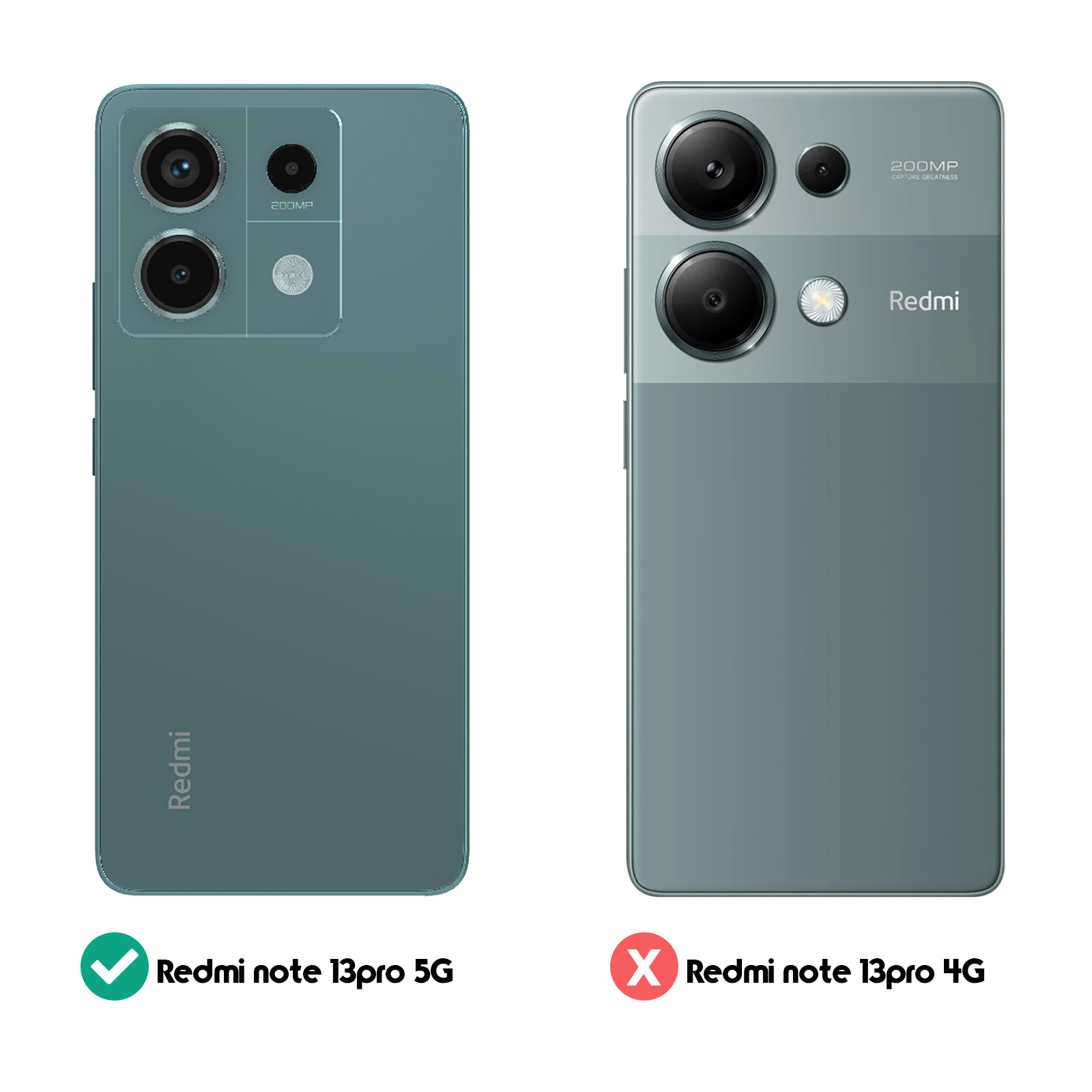 Confronto tra due telefoni. Redmi note 13 pro 5G corretto, 13 pro 4G errato.