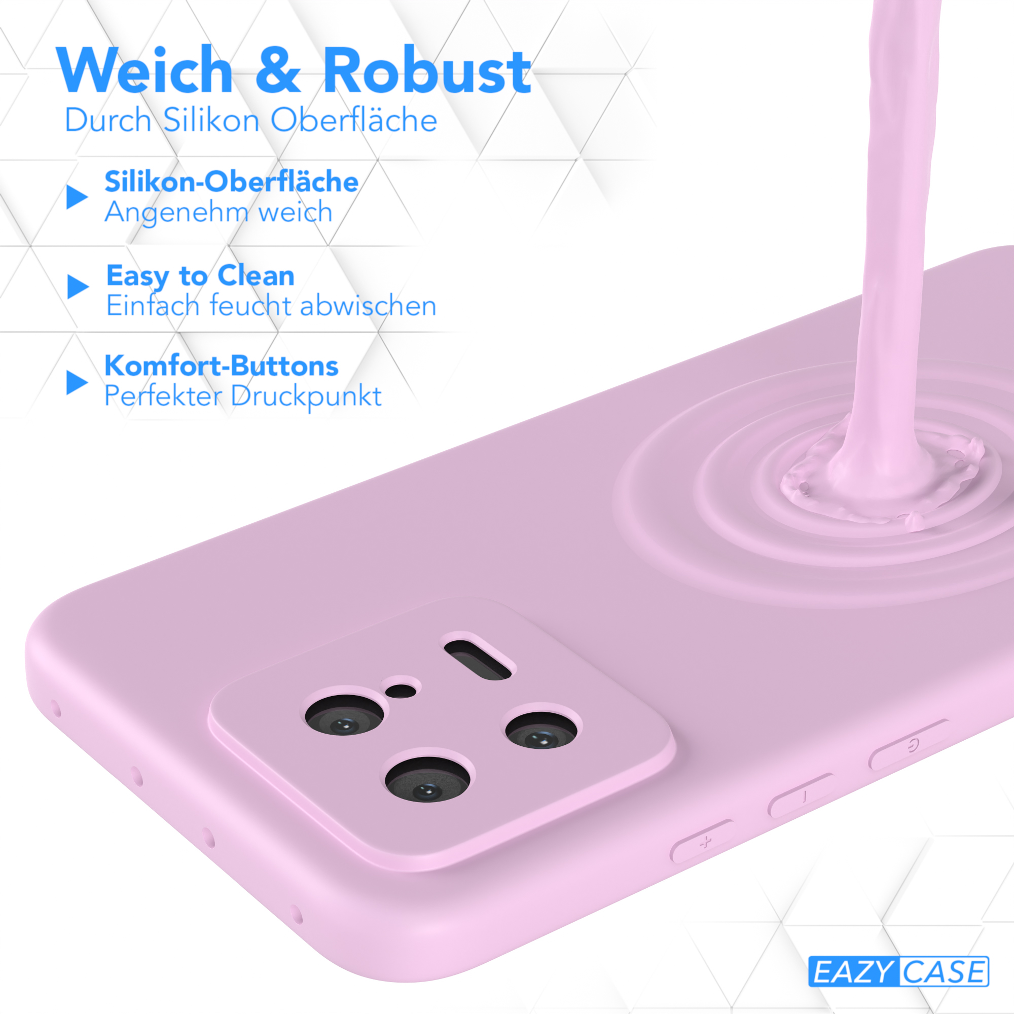 Rosa Handyhülle mit geschwungenem Design. Die Hülle hat einen Ausschnitt für Kamera und Knöpfe.