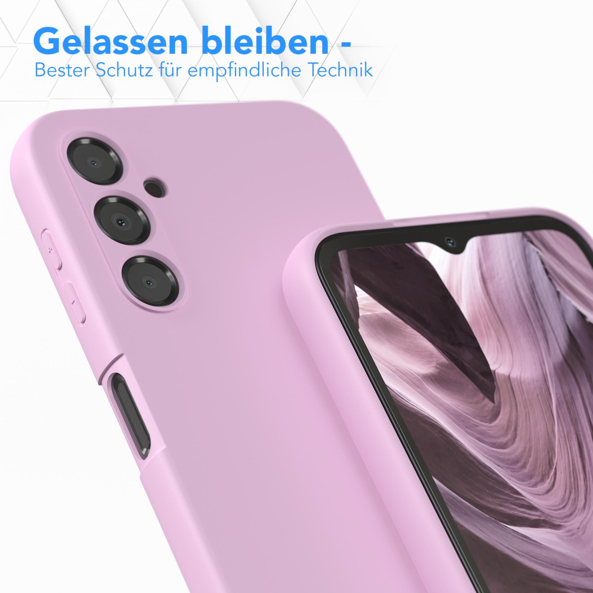 Zwei pinke Handyhüllen, eine vor der anderen, die Kameralöcher und Handyränder zeigen.