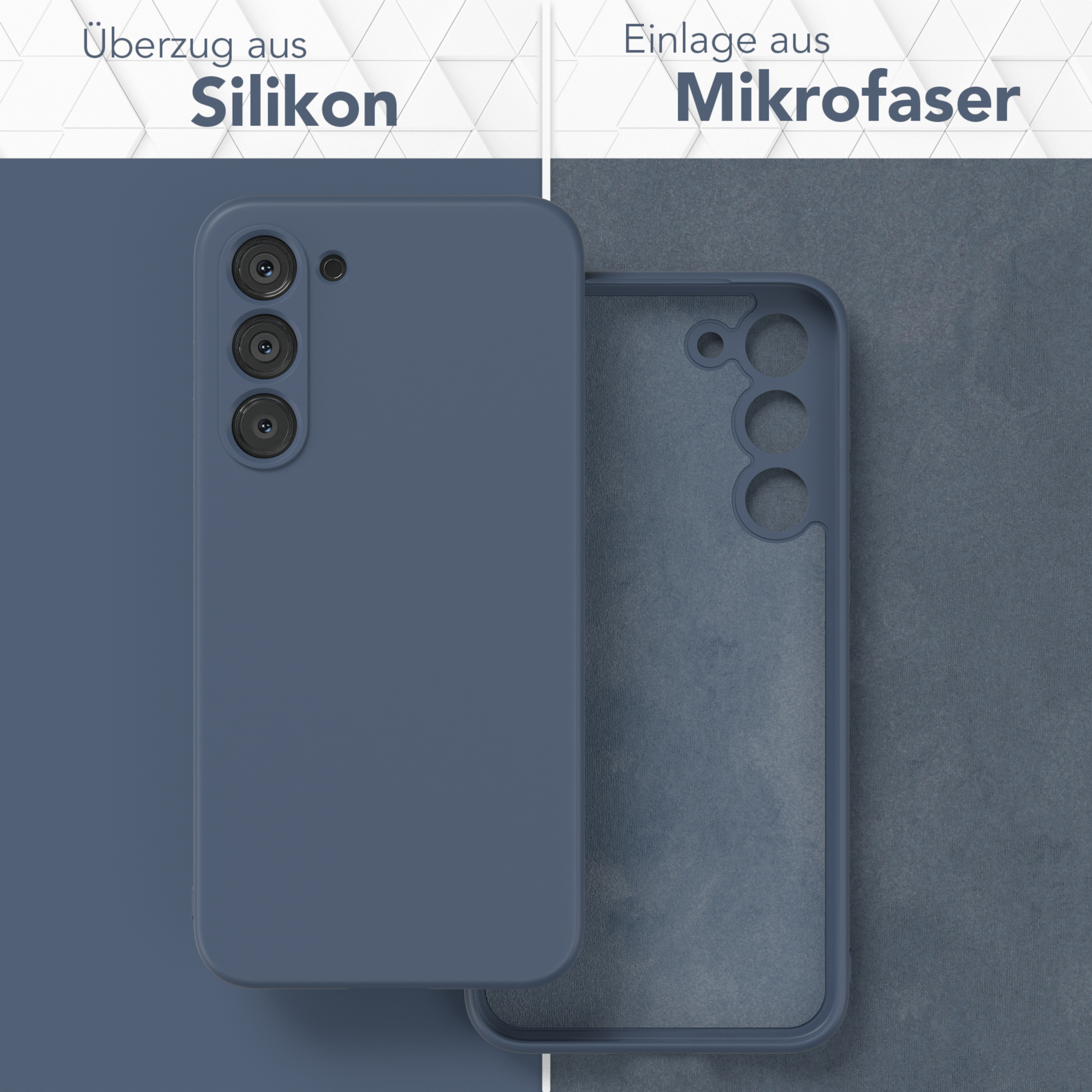 Blaue Handyhülle mit Silikon außen und Mikrofaser innen.