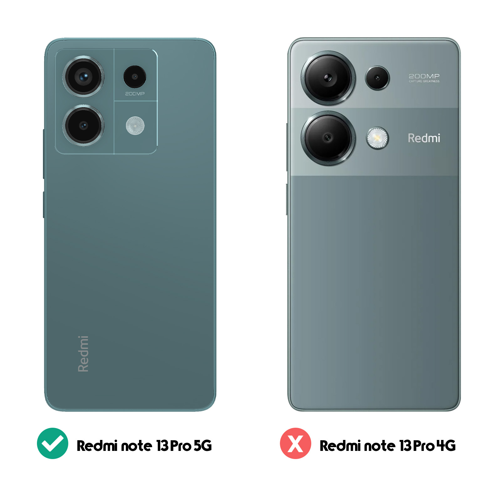 Confronto tra due telefoni. Uno è Redmi note 13 Pro 5G, l'altro no.