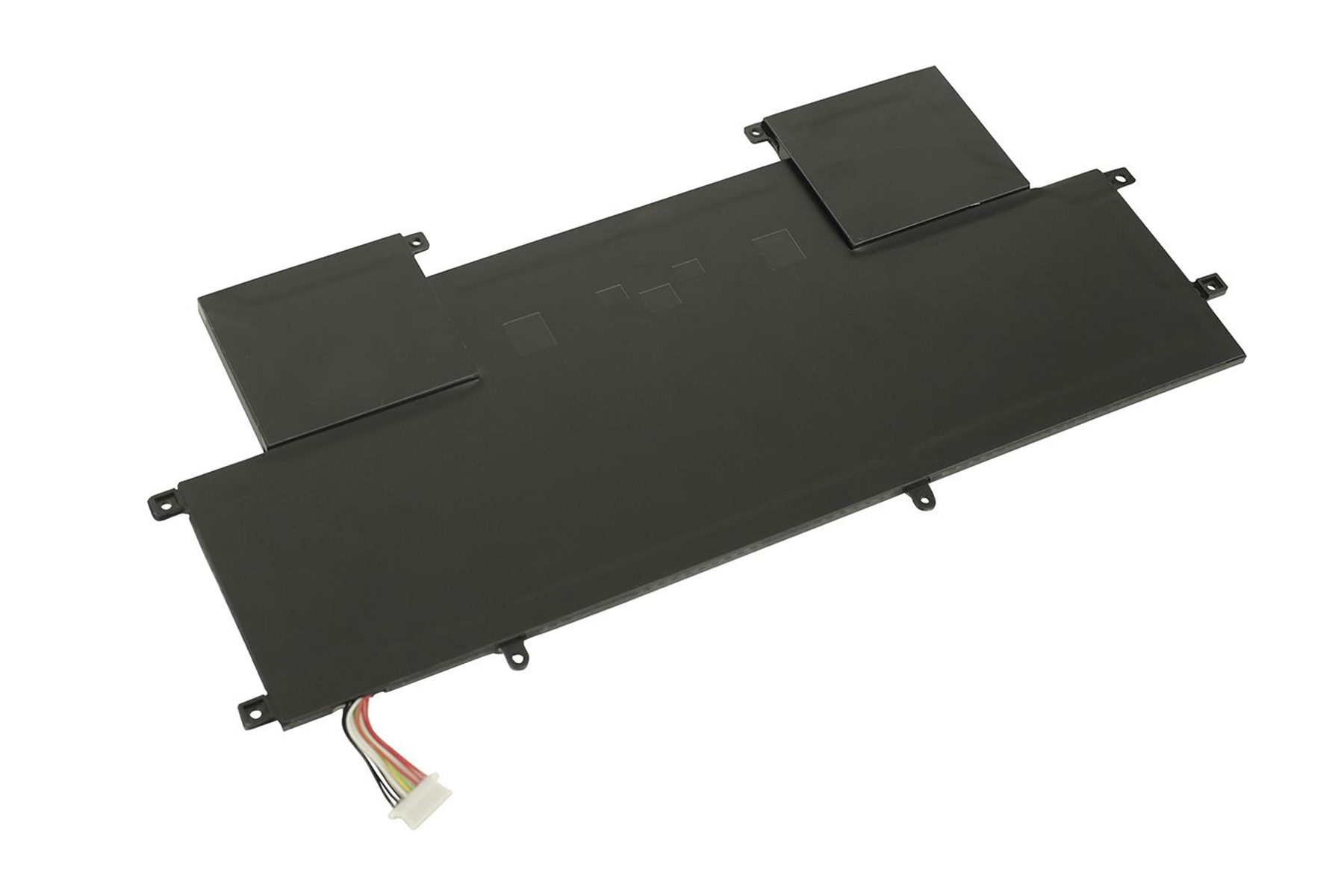 Batteria del laptop, di colore nero. Tre pezzi rettangolari.