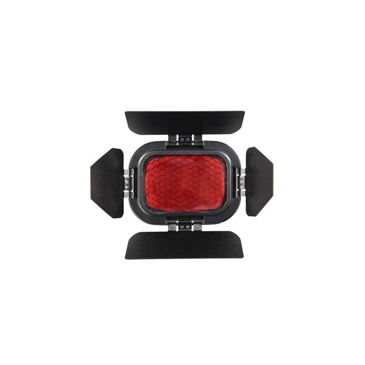 Ein schwarzer Lichtfilter mit einer roten Wabenmusterlinse.