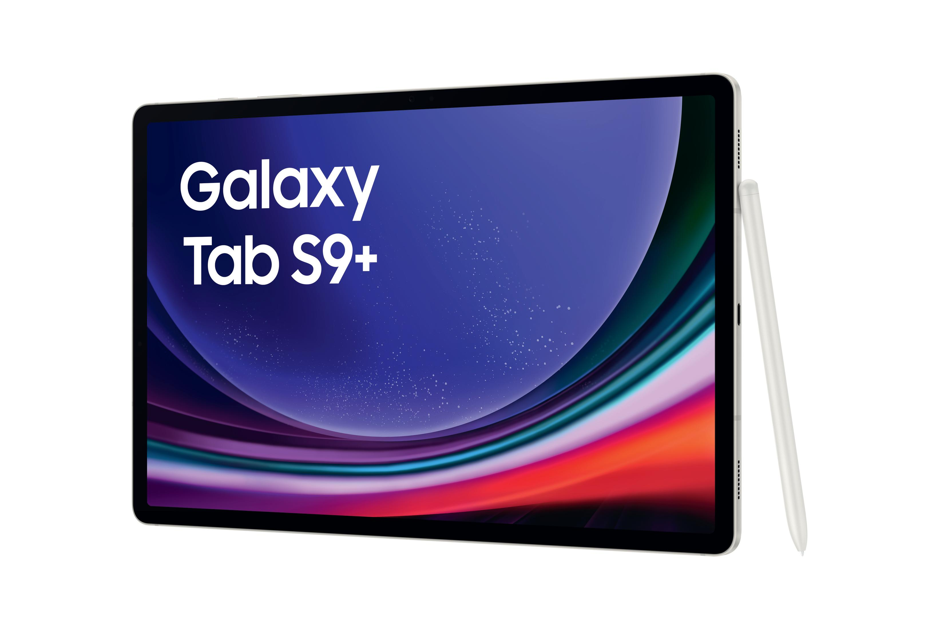 Samsung Galaxy Tab S9+ Tablet mit Stift, weißer Hintergrund.