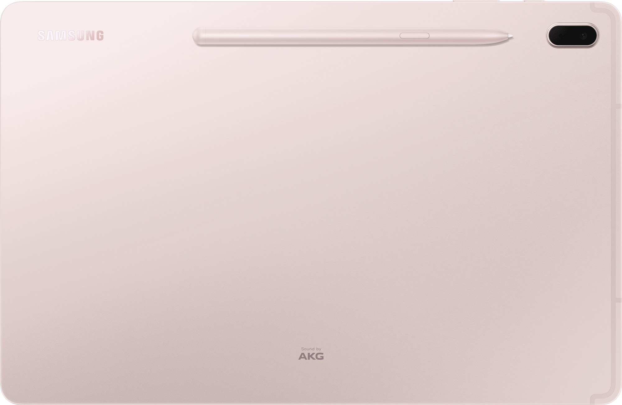 Rosa Tablet mit Stift oben. Das Samsung-Logo ist auf der Rückseite sichtbar.