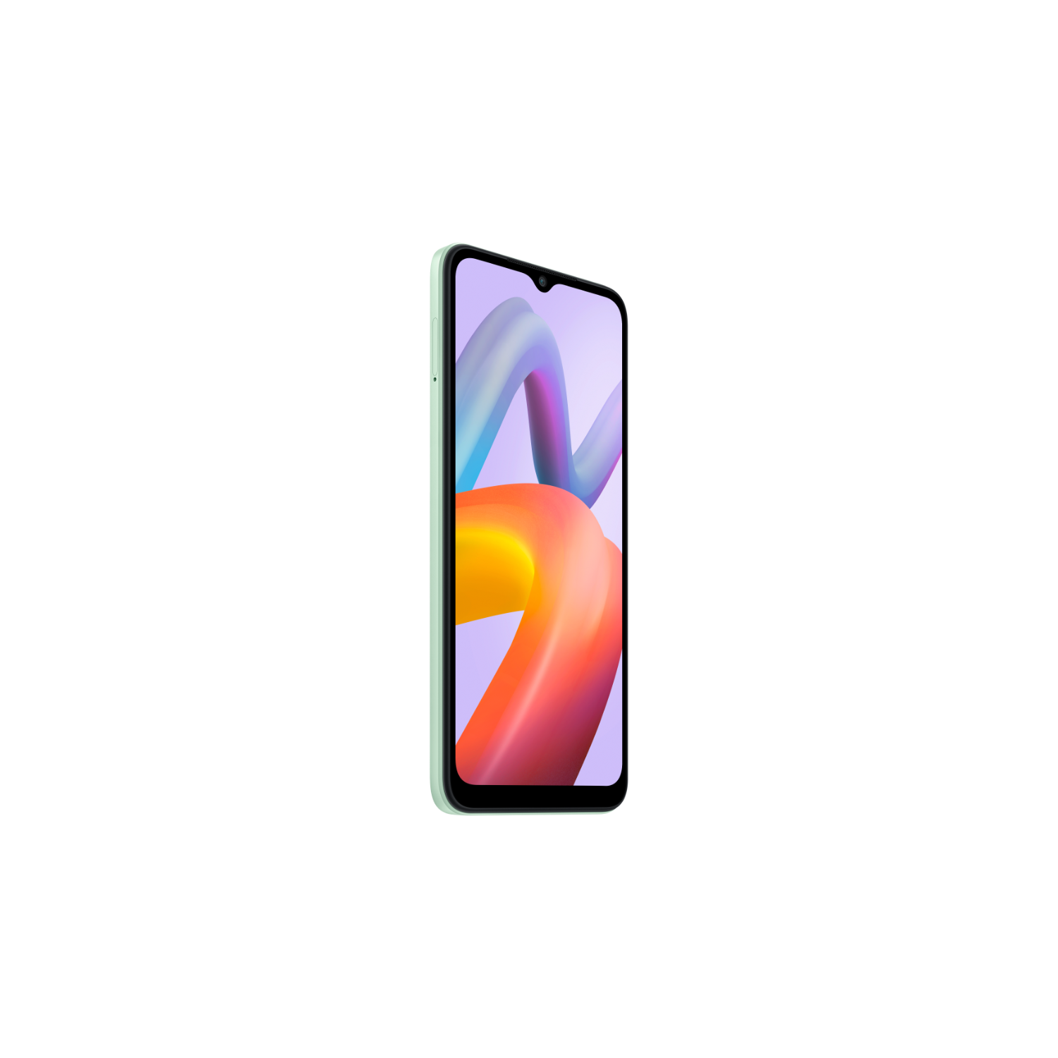 Telefon z zieloną krawędzią, wyświetlający kolorowy abstrakcyjny wzór na ekranie.