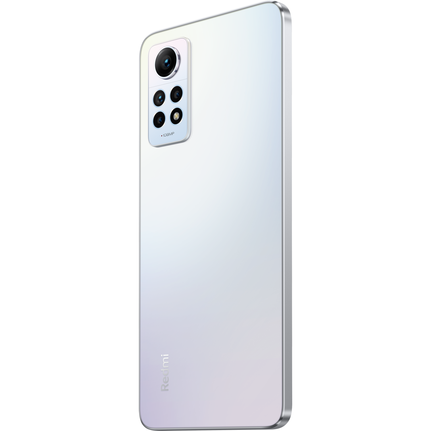 Widok z tyłu białego telefonu z wieloma aparatami i tekstem Redmi.