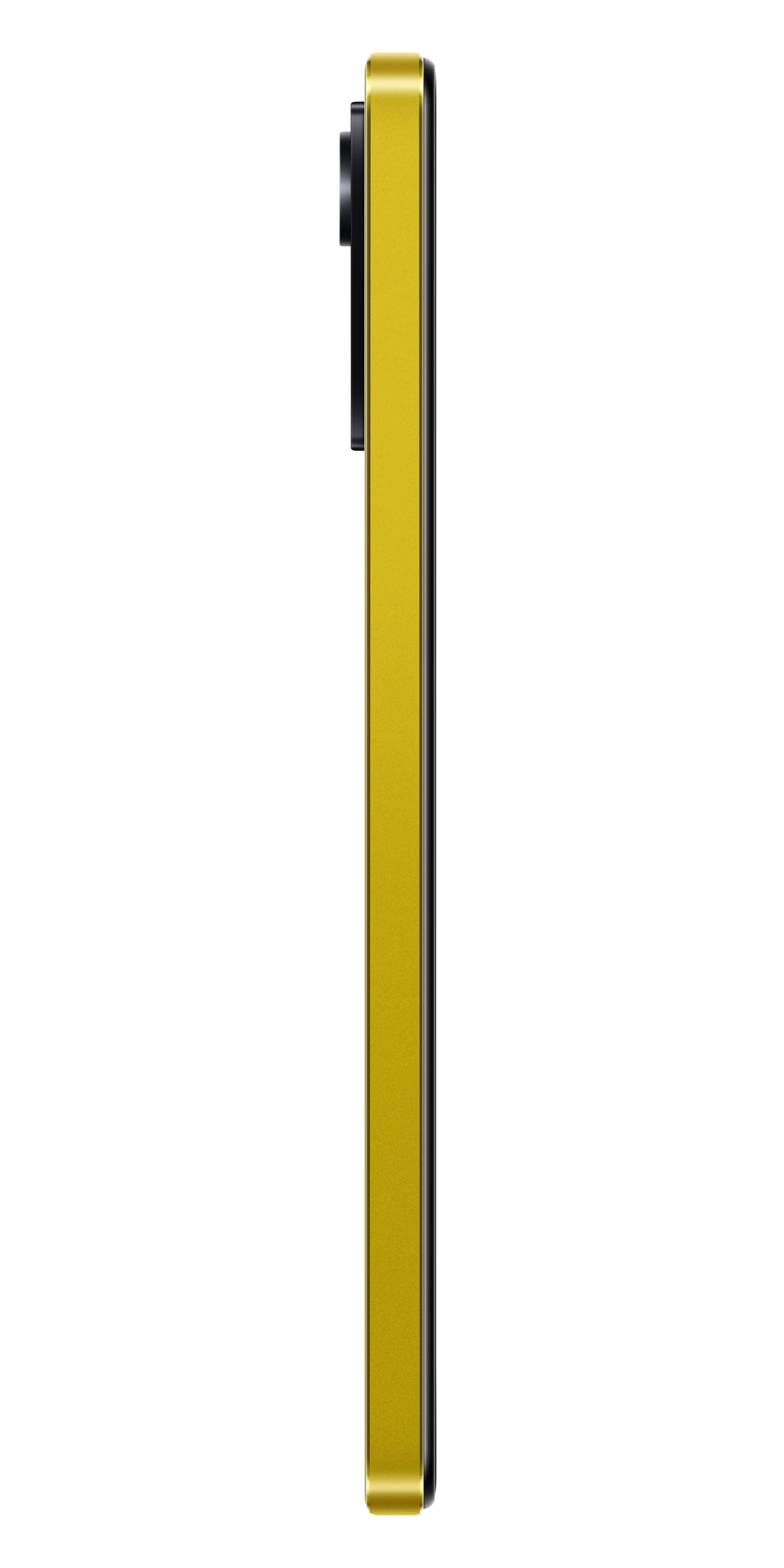 Gelbes Telefon im Profil. Schwarzer Hintergrund.