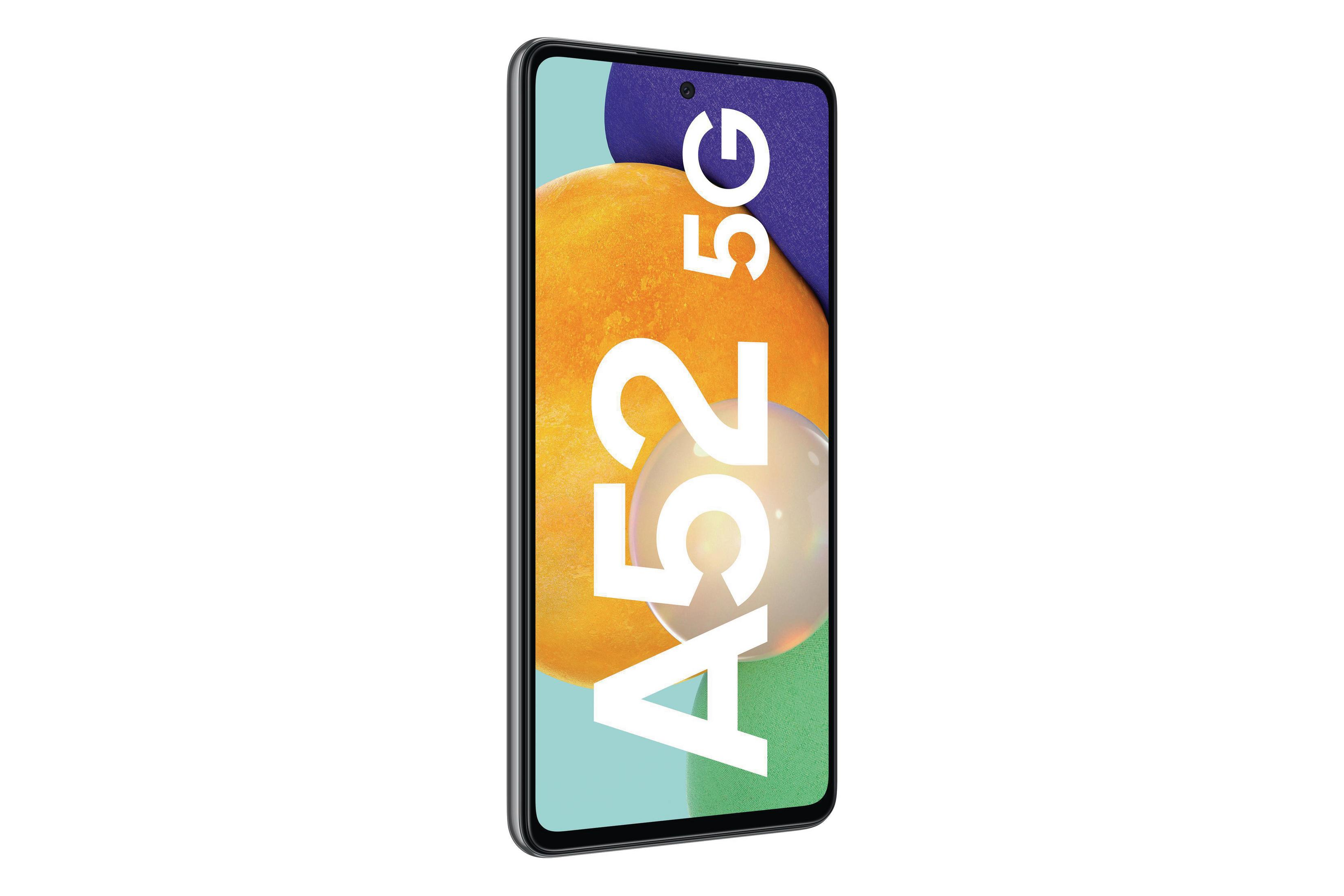 Telefon Samsung A52 5G na białym tle, pokazujący przód.