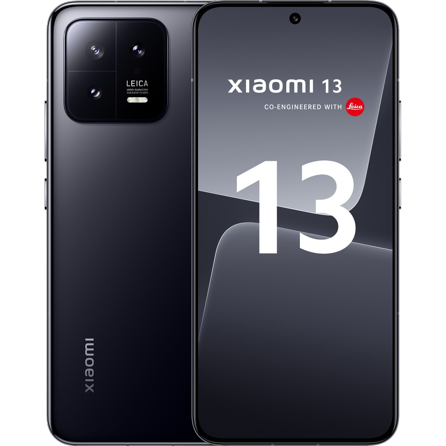 Czarny telefon Xiaomi 13, widok z tyłu z systemem kamer Leica i białym napisem '13'.