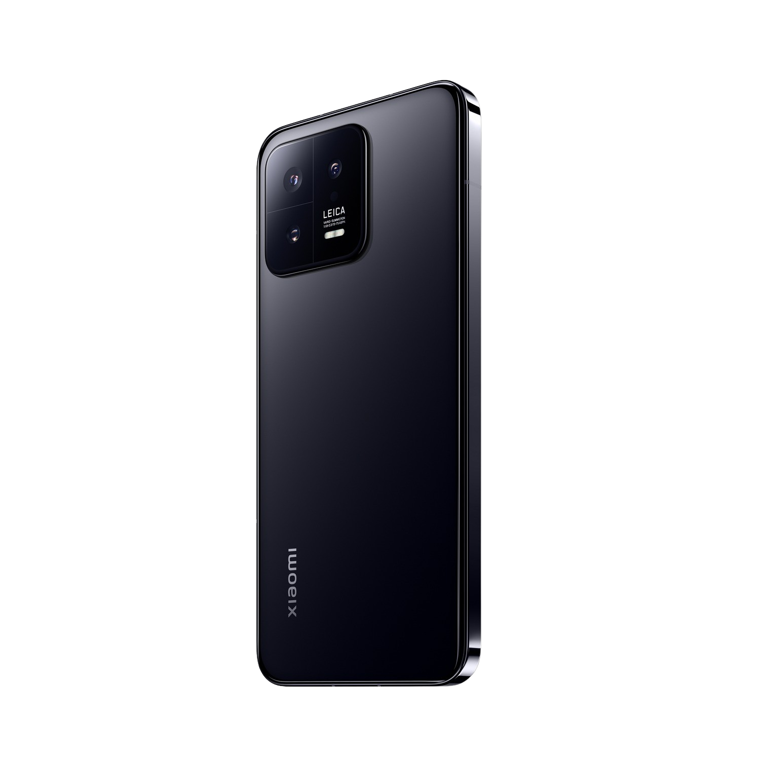 Czarny smartfon z obiektywami aparatu Leica na czarnym tle.