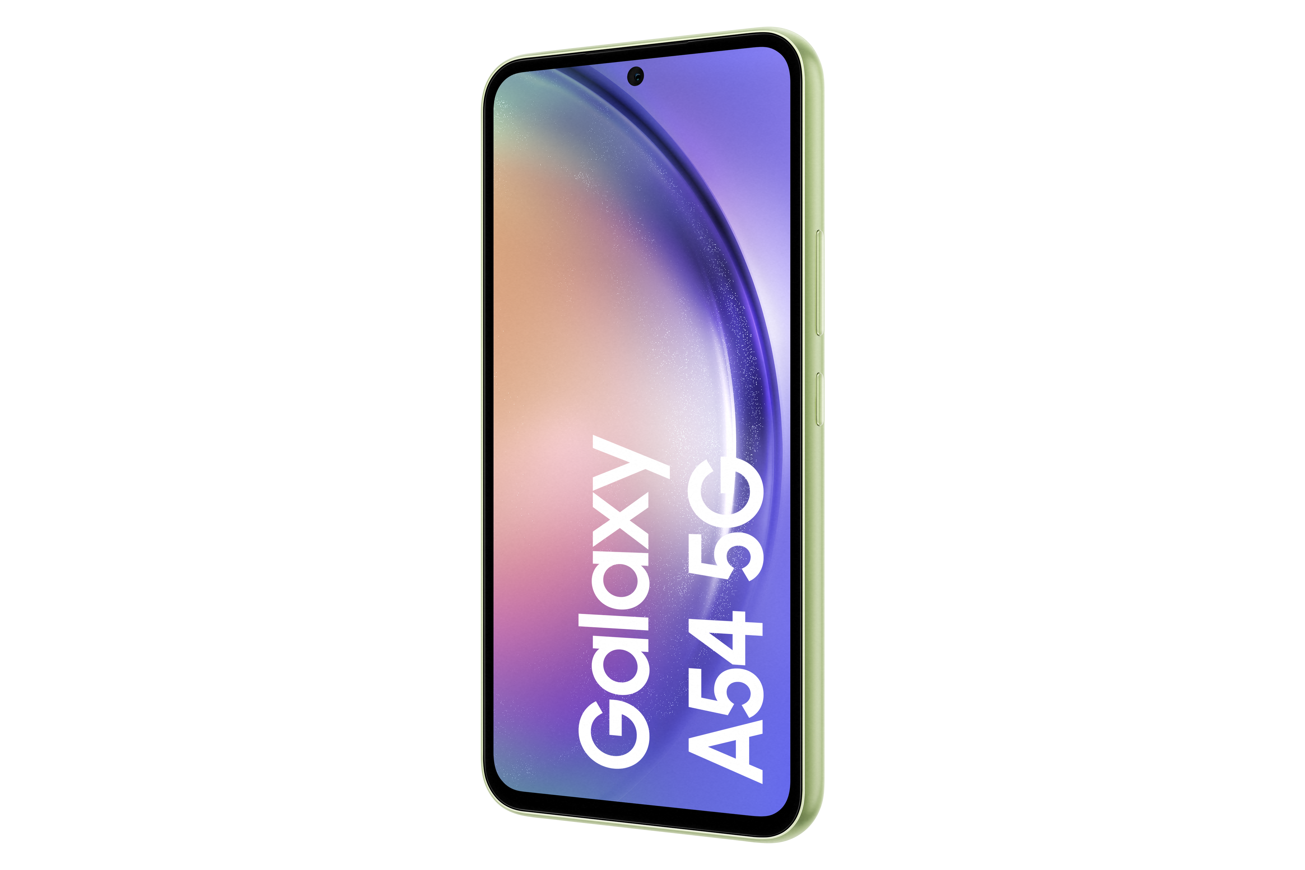 Zielony smartfon z tekstem Galaxy A54 5G na ekranie.