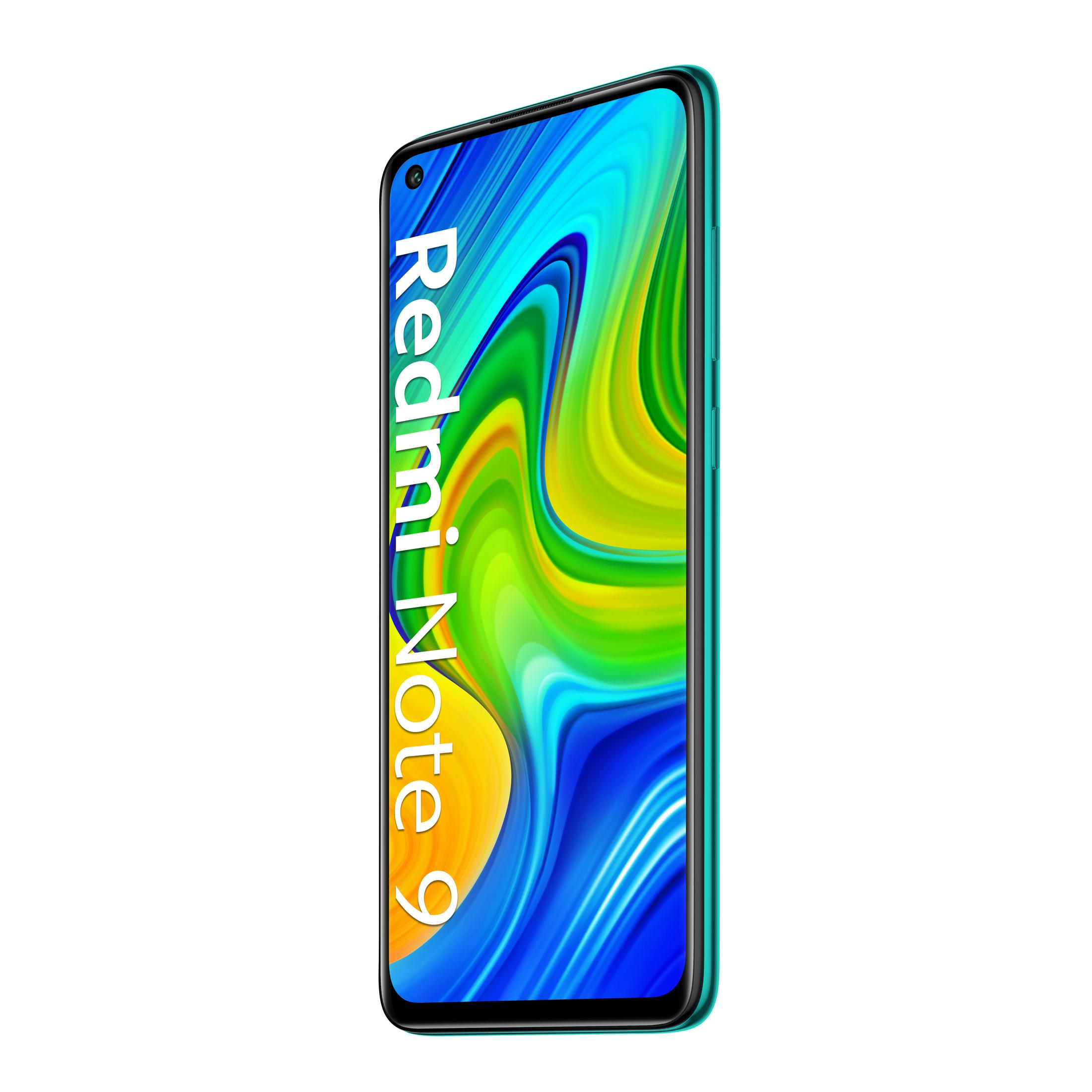 Zielony telefon z Redmi Note 9 na ekranie. Widok z kąta.